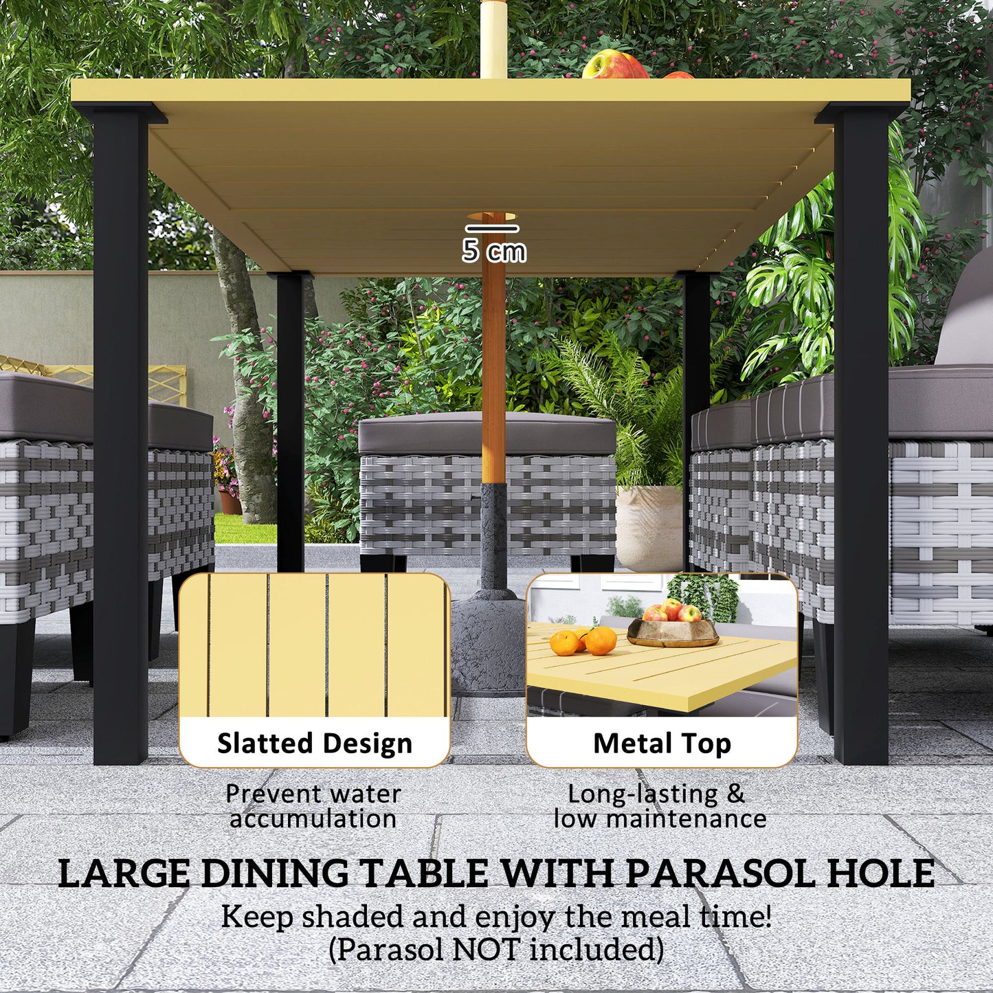 Outsunny Seven Piece Rattan Dining Set Grey Outdoor Patio Table With Parasol Hole