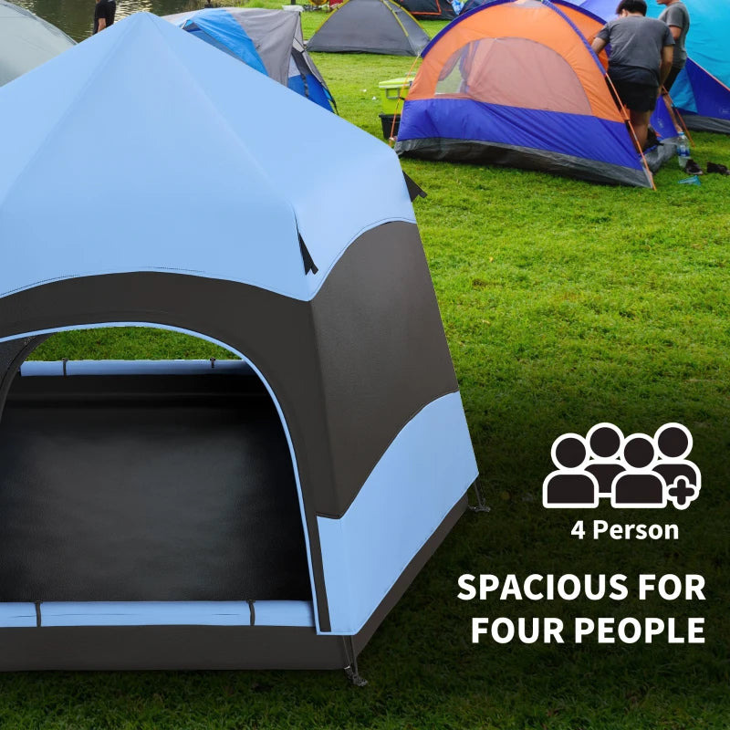 Outsunny 4-Man Hexagon Double Layer Dome Tent with Rainfly and Welded Floor - Portable Camping Shelter for Festival, Hiking, and Family Adventures - Blue and Black - Includes Hang Hook and Ca - ALL4U RETAILER LTD