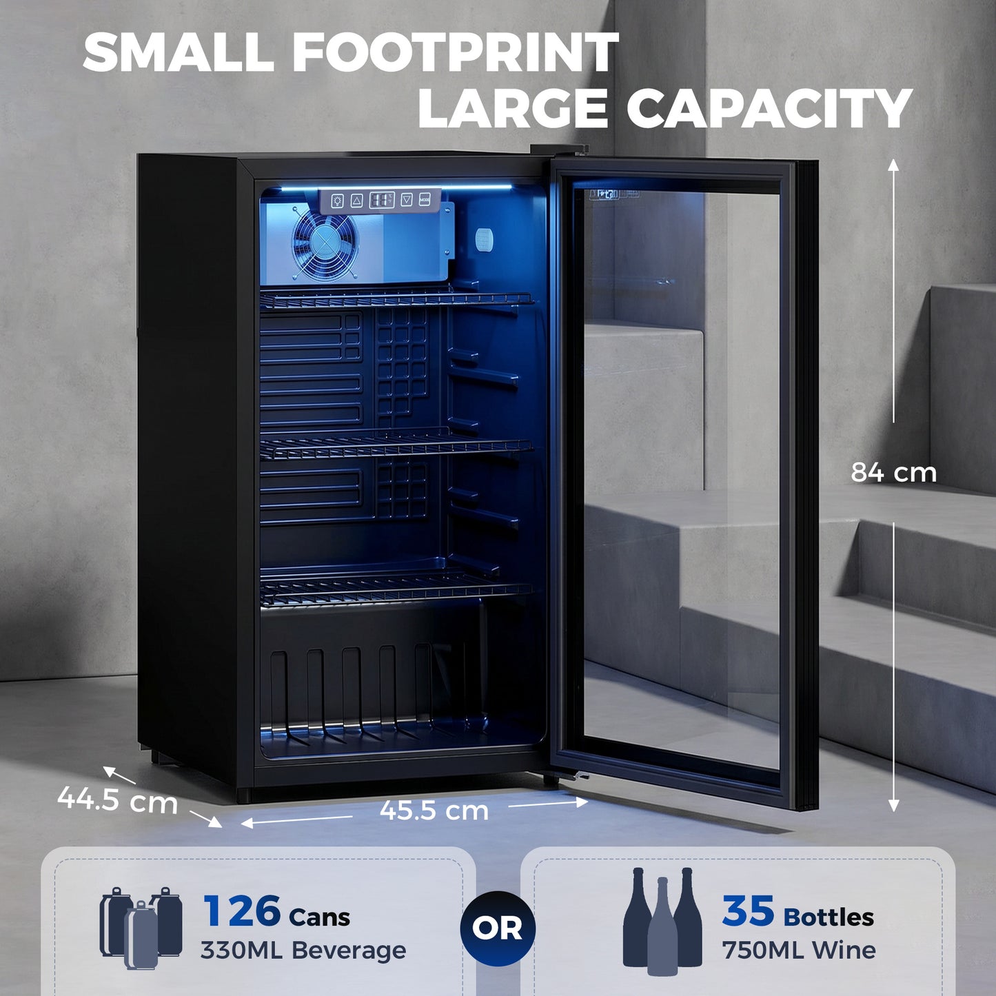 HOMCOM 90L Drinks Fridge 139 Can Under Counter Freestanding Beer Fridge LED Light