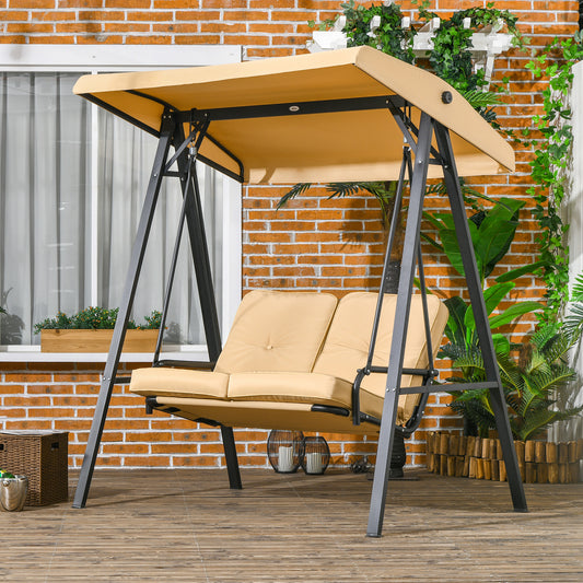 Outsunny Adjustable Canopy Two-Person Garden Swing Bench - Beige - ALL4U RETAILER LTD