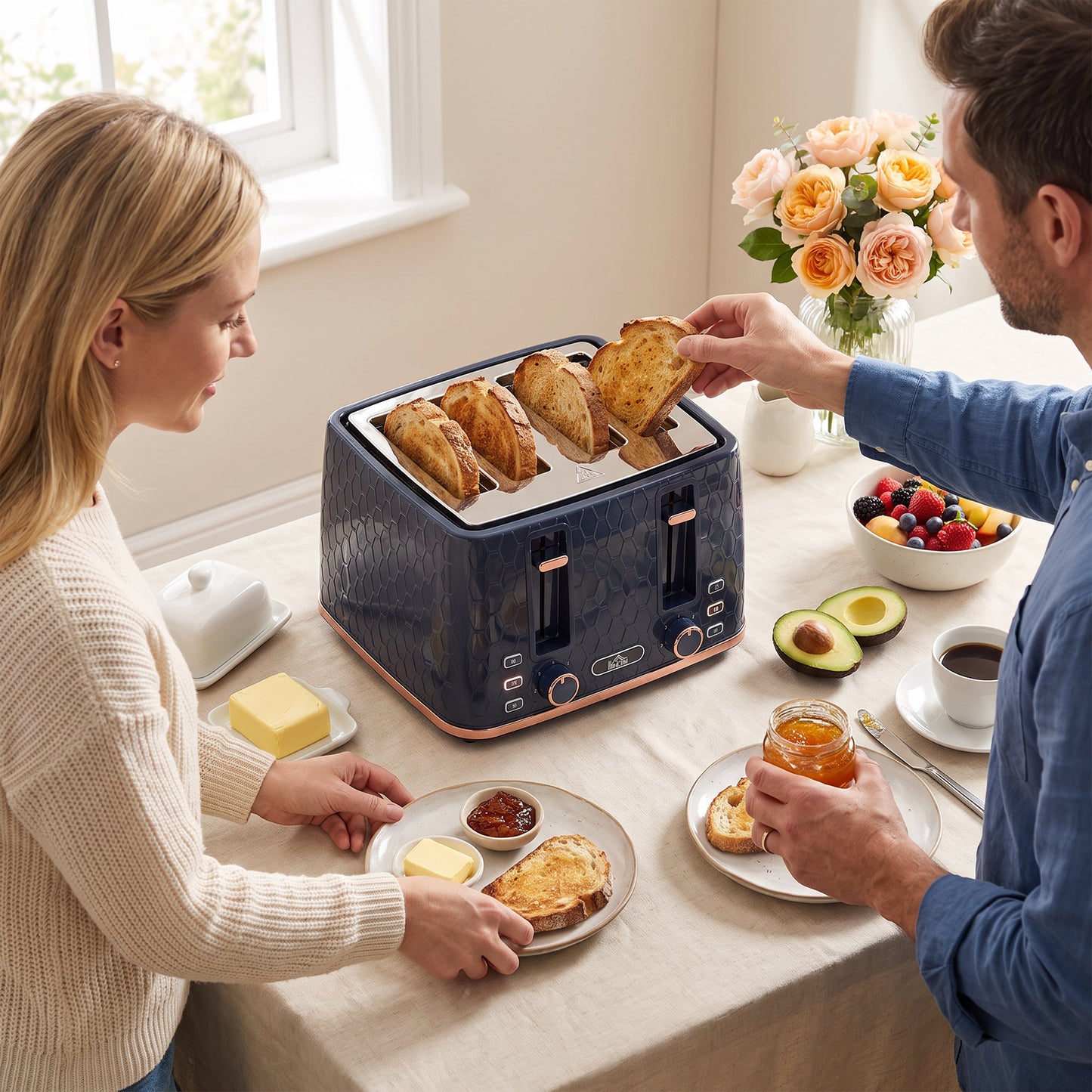 Homcom 4 Slice Toaster With 7 Browning Levels High Lift Center Dark Blue
