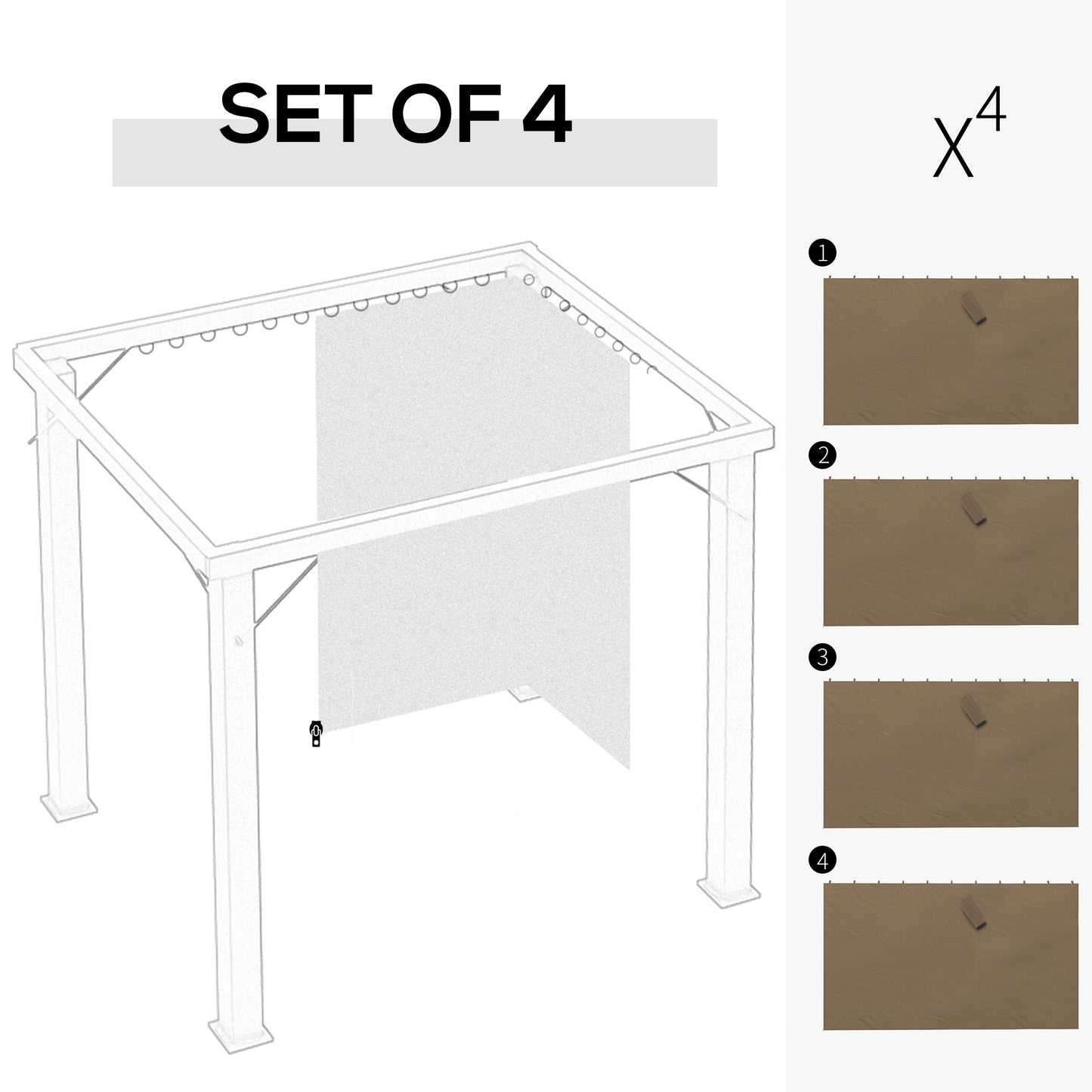 Outsunny 4 Pack Replacement Gazebo Curtains Privacy Panels For Most 3x4m Gazebos Dark Brown
