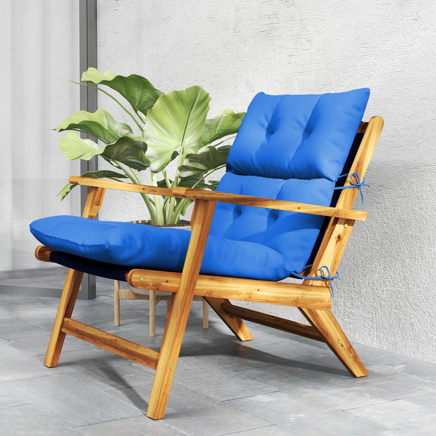Outsunny 115x56 cm Rocking Chair Cushion Blue With Tie Fastenings 10 cm Thick Padded Seat And Back