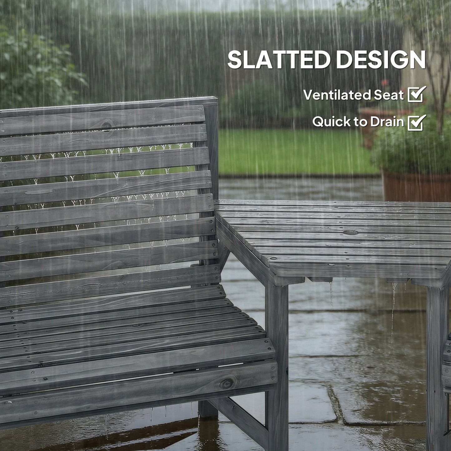 Outsunny Wooden Garden Furniture Set With Parasol Hole 1 Chair 1 Bench Detachable Table Grey Embossed Finish