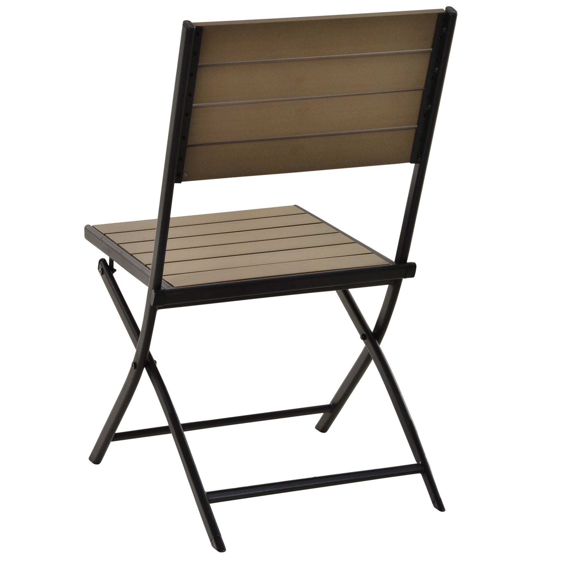 Outsunny Compact 3-Piece Folding Bistro Set with Metal Frame and Slatted Plastic Panels - Black & Brown Garden Dining Furniture - ALL4U RETAILER LTD