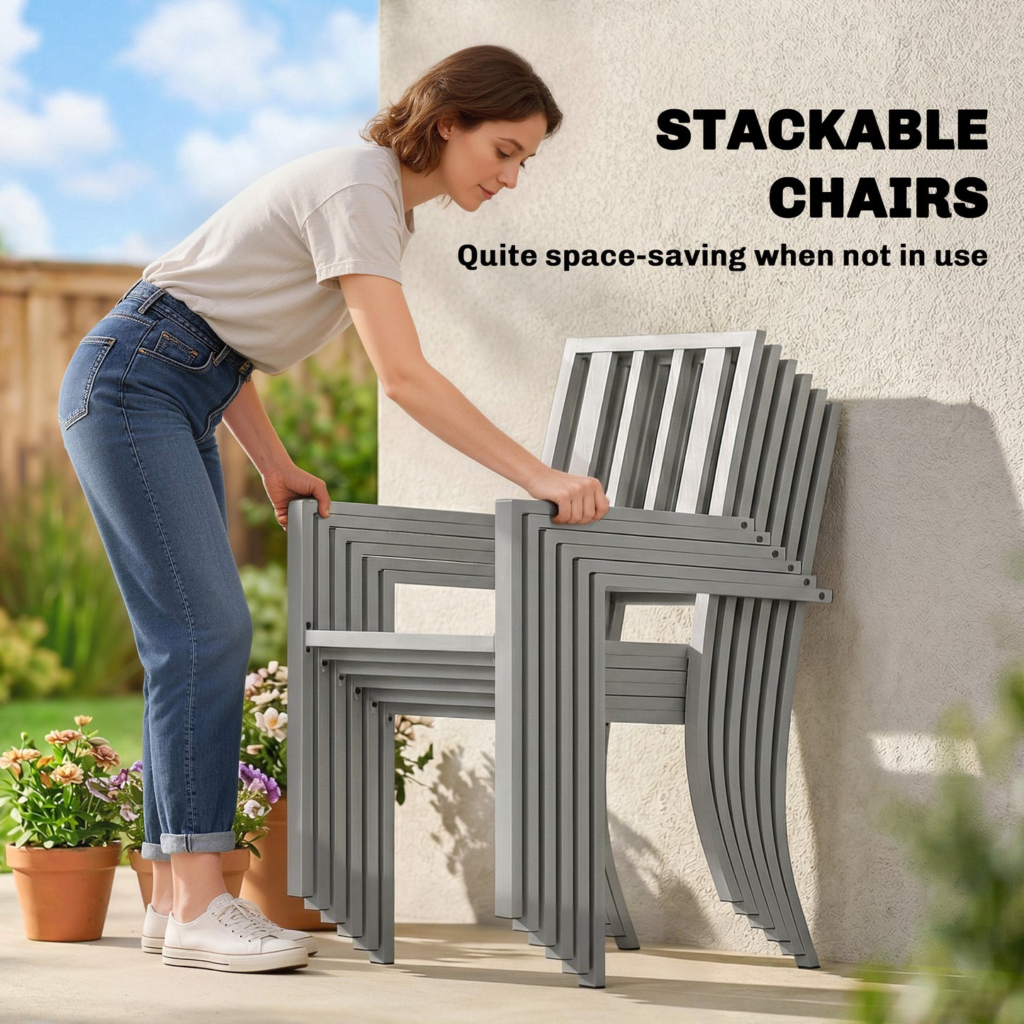 Outsunny 7 Piece Garden Table And Chairs Set With Umbrella Hole 6 Seater Outdoor Dining Set In Light Grey