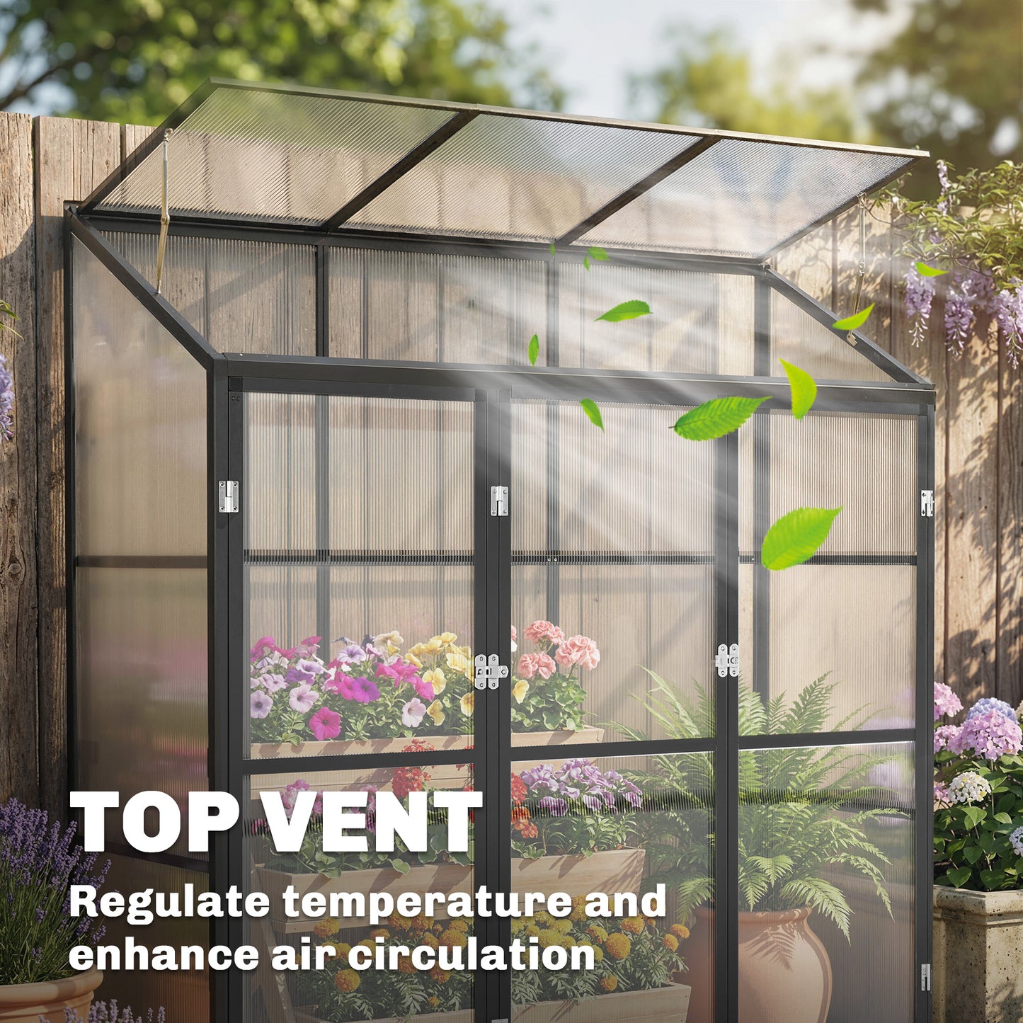 Outsunny Polycarbonate Greenhouse With Three Hinged Doors Top Vent Lean To Walk In 6 X 1.5ft Black