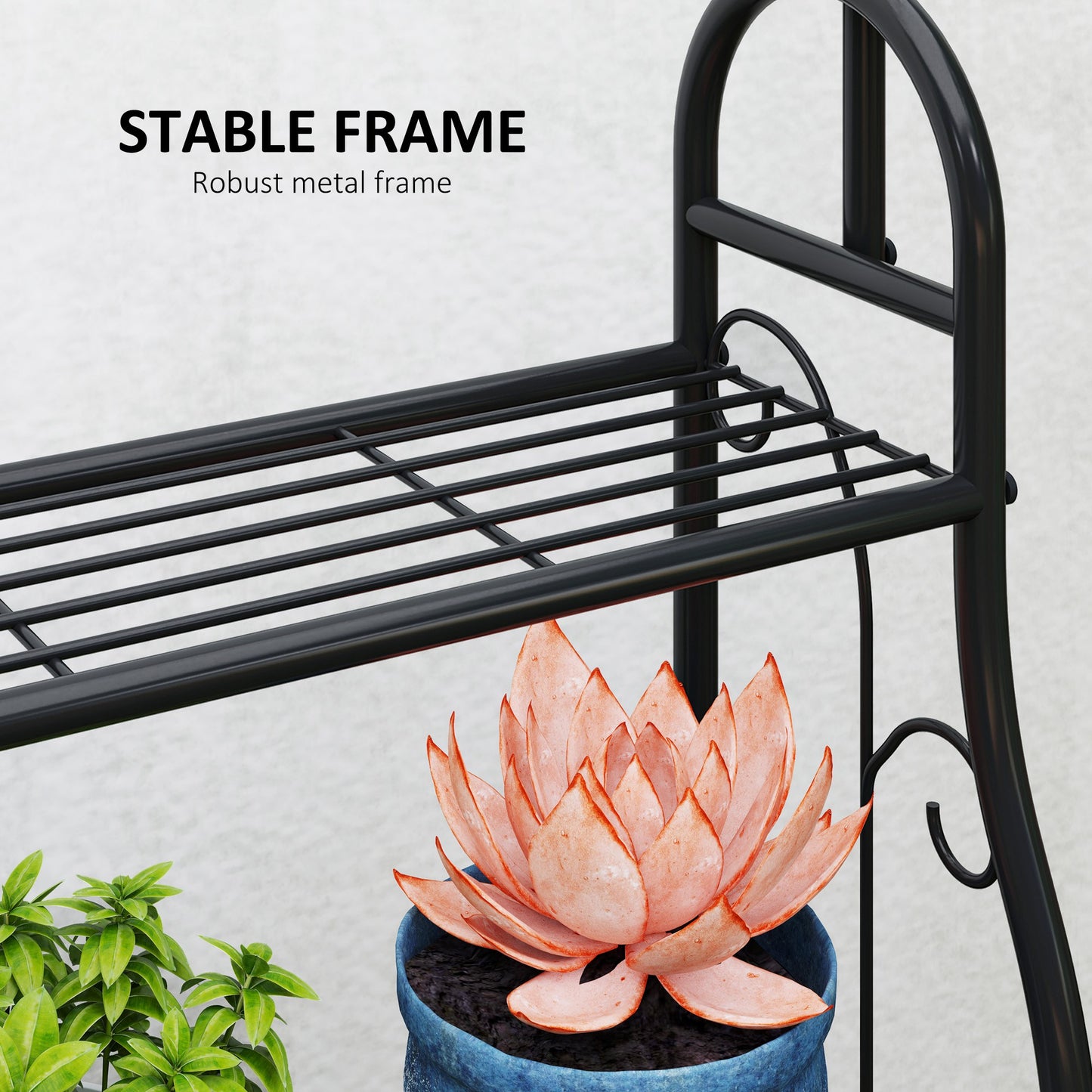 Outsunny 3 Tier Plant Stand With Hanging Rod And Hooks Metal Rack For Indoor Outdoor Porch Balcony Black