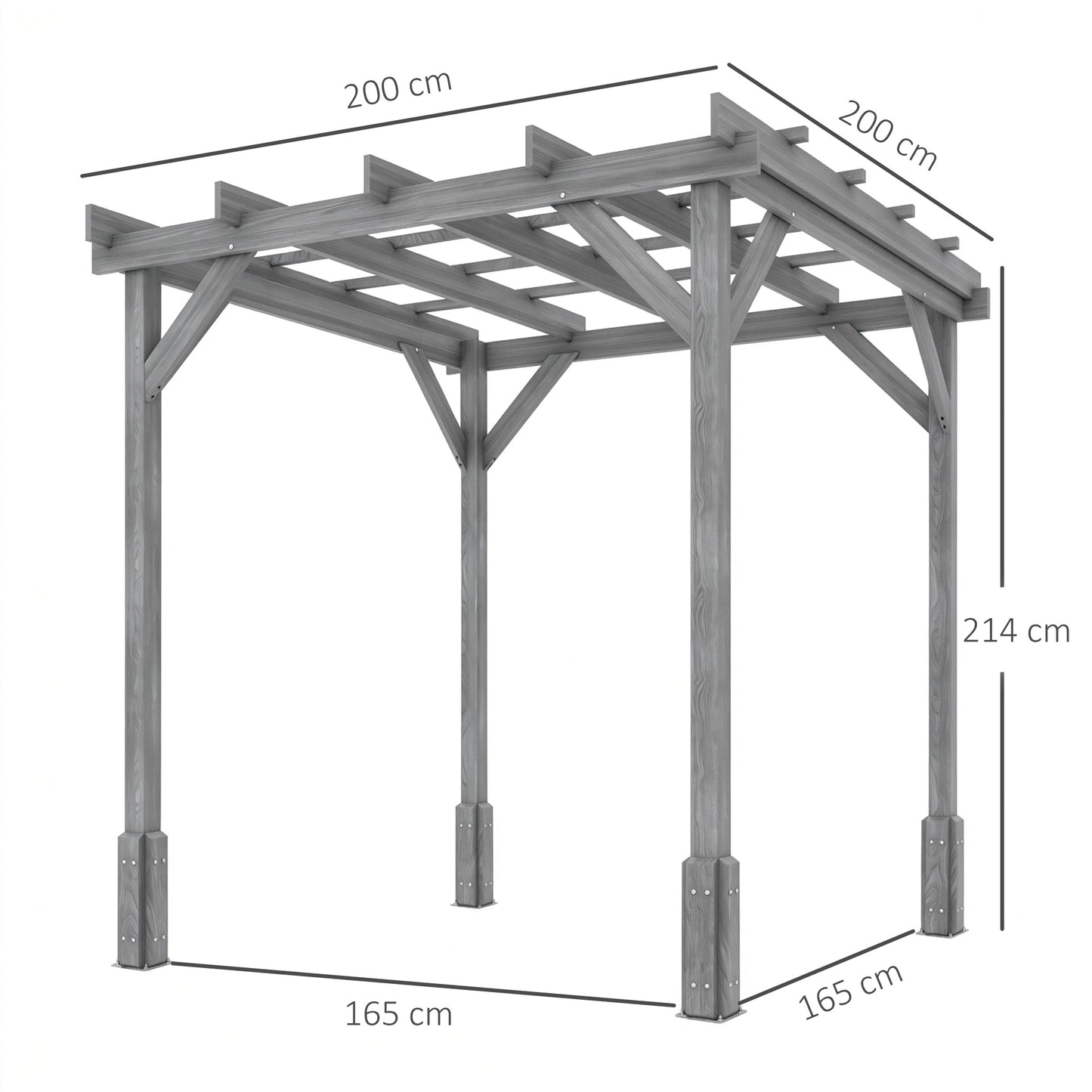 Outsunny 2x2m Wooden Pergola Kit For Garden Gazebo Shelter With Stable Frame For Climbing Vines Grey