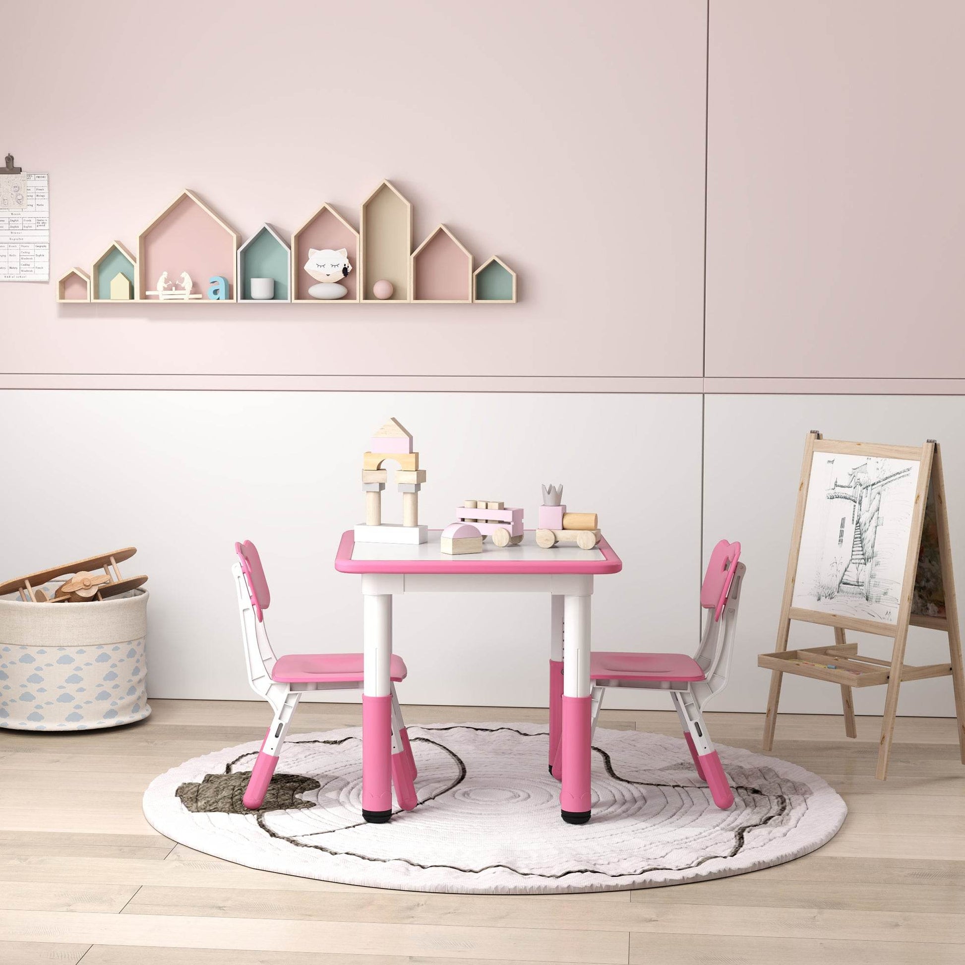 AIYAPLAY Adjustable Pink Toddler Table and Chair Set - 3 Pieces for Playroom and Bedroom - ALL4U RETAILER LTD
