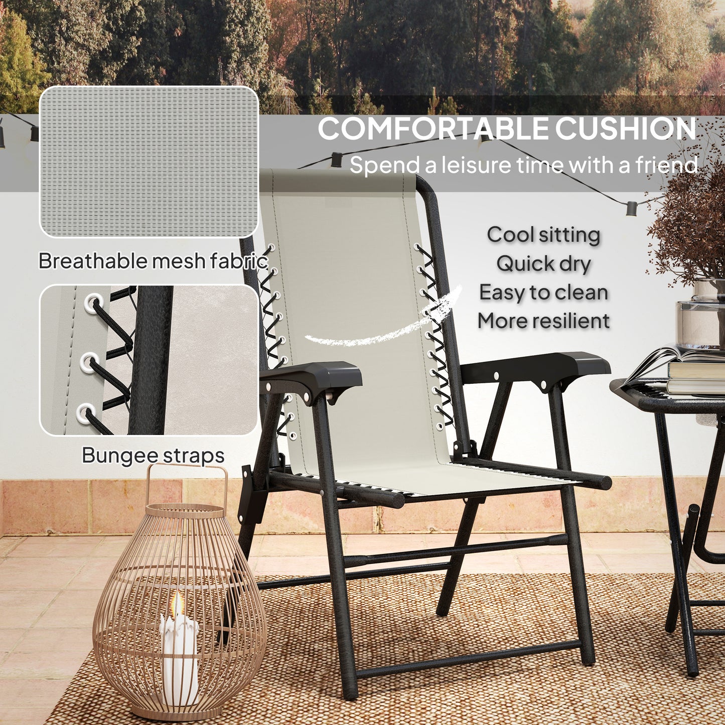 Outsunny Cream White Three Piece Garden Table And Chair Set With Two Armchairs And Coffee Table