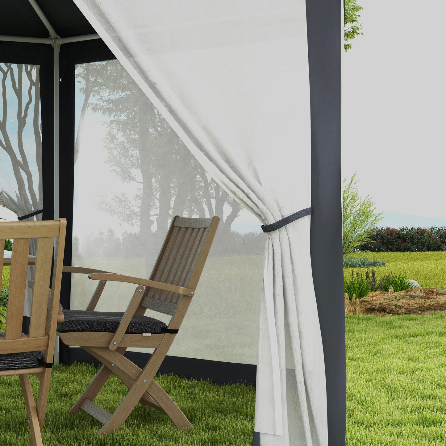 Outsunny 4M Hexagon Gazebo, Netting Party Tent, Patio Canopy Outdoor Event Shelter, Shade Resistant, Dark Grey