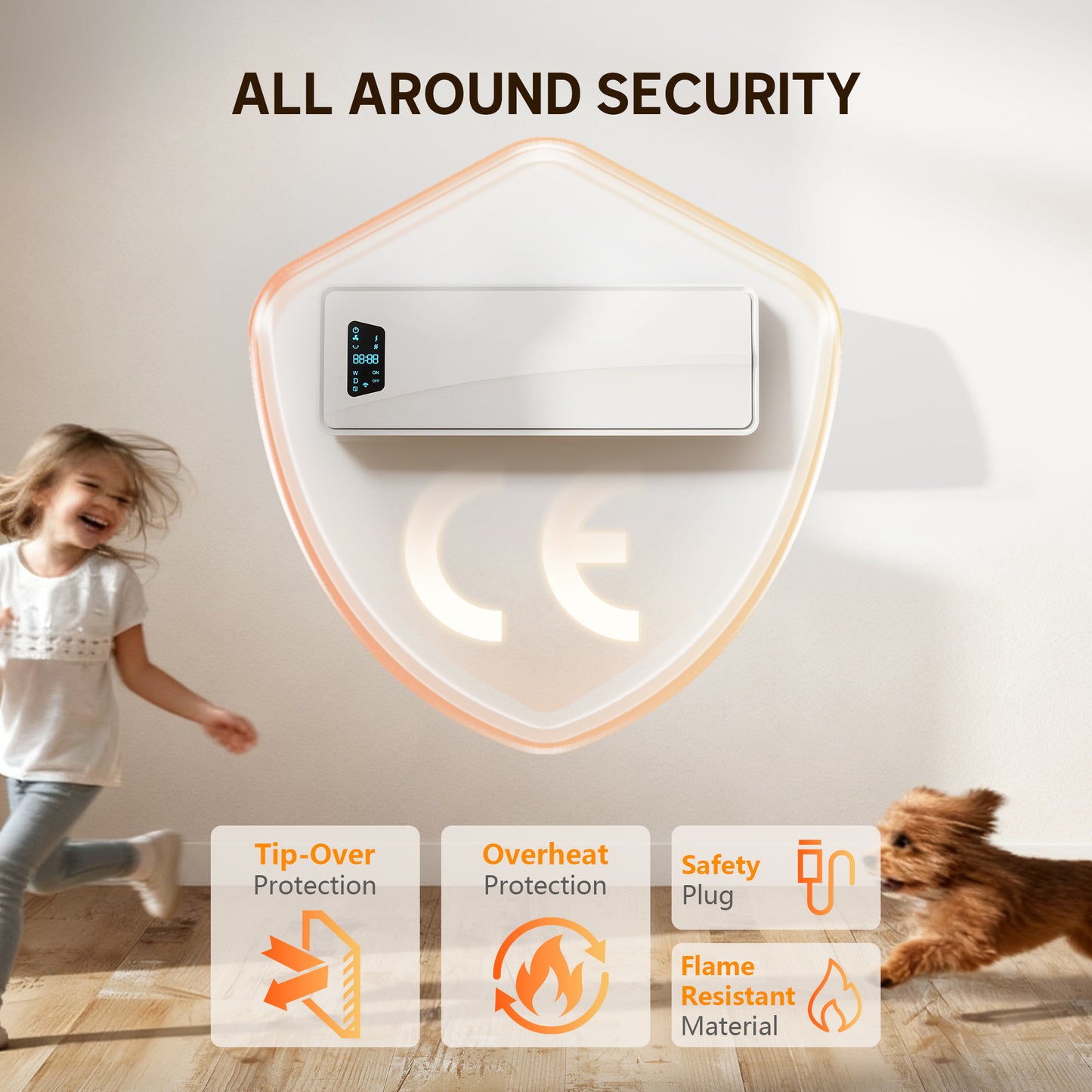 HOMCOM 2000W Ceramic Electric Heater With Fan Adjustable Thermostat Wall Mounted White