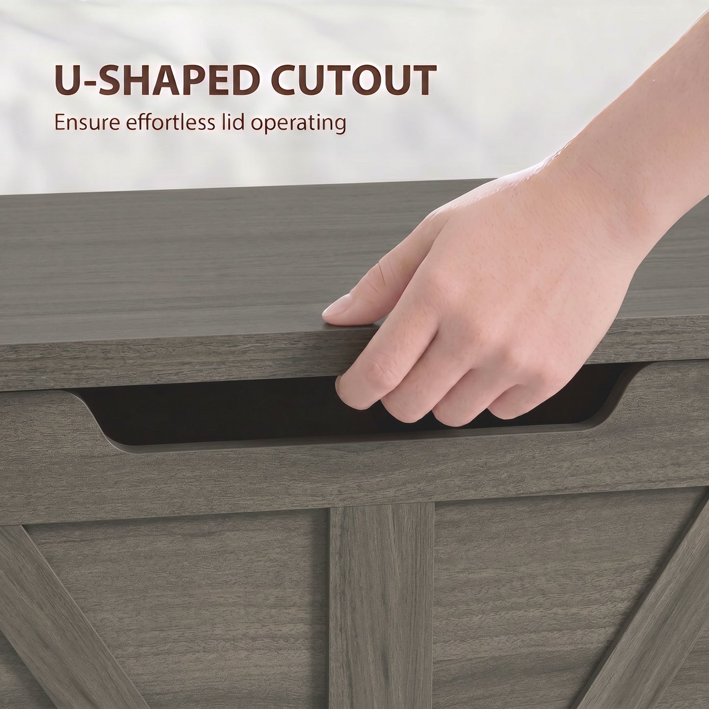 HOMCOM 100L Storage Trunk With Safety Hinge Flat Lid For Seating Dark Grey Wood Effect