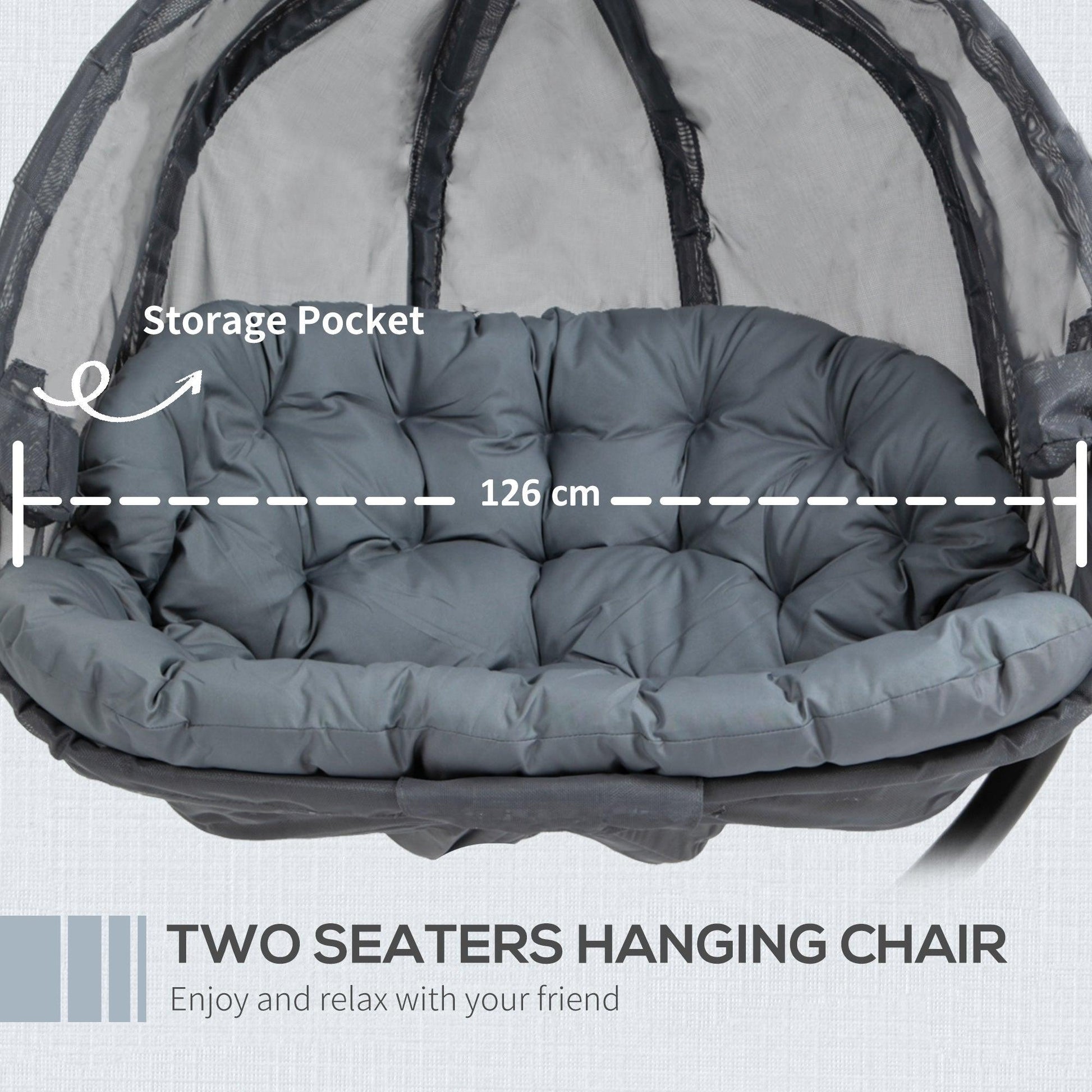 Outsunny Double Hanging Egg Chair Swing, Grey, Indoor Outdoor - ALL4U RETAILER LTD