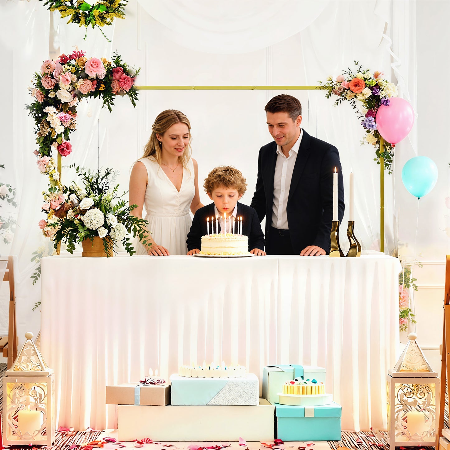 Outsunny Gold Finish Wedding Arch Backdrop Stand Six Point Six Feet Square Metal Frame With U Shaped Stakes