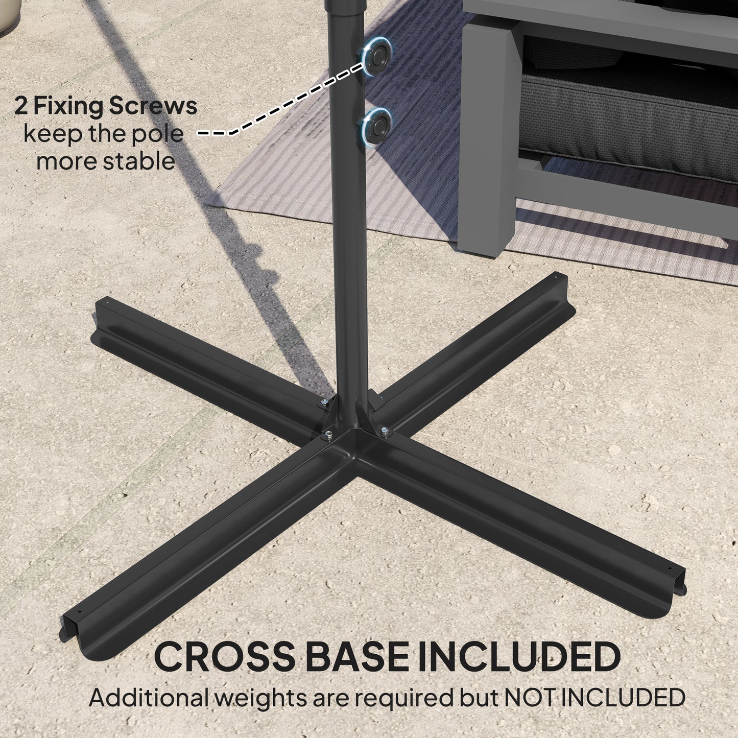 Outsunny 2.5m Rotating Cantilever Parasol With Base Black 256cm Canopy For Patio