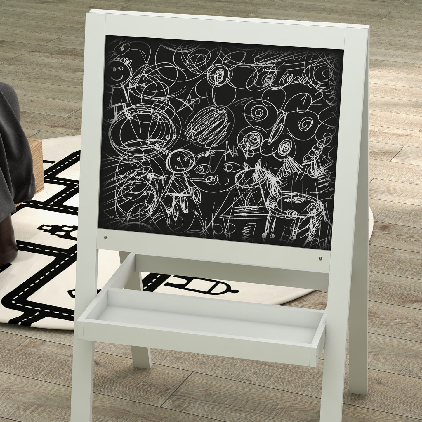 AIYAPLAY Kids Easel With Double Sided Whiteboard Chalkboard 2 In 1 Standing Easel For Toddlers 18 48 Months White