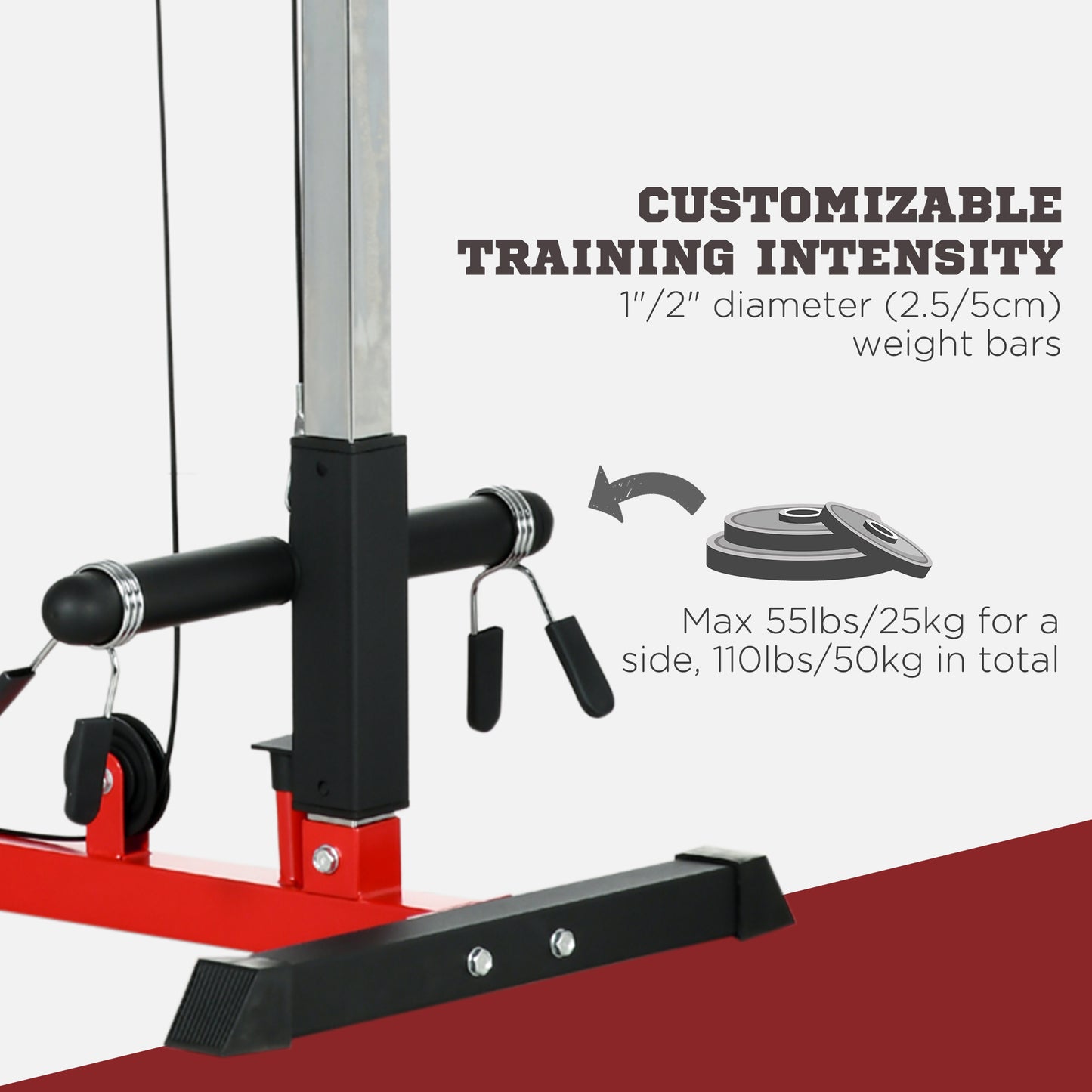 SPORTNOW Adjustable Power Tower with Chin-Up and Lat Pulldown Features for Home Gym, Red - ALL4U RETAILER LTD