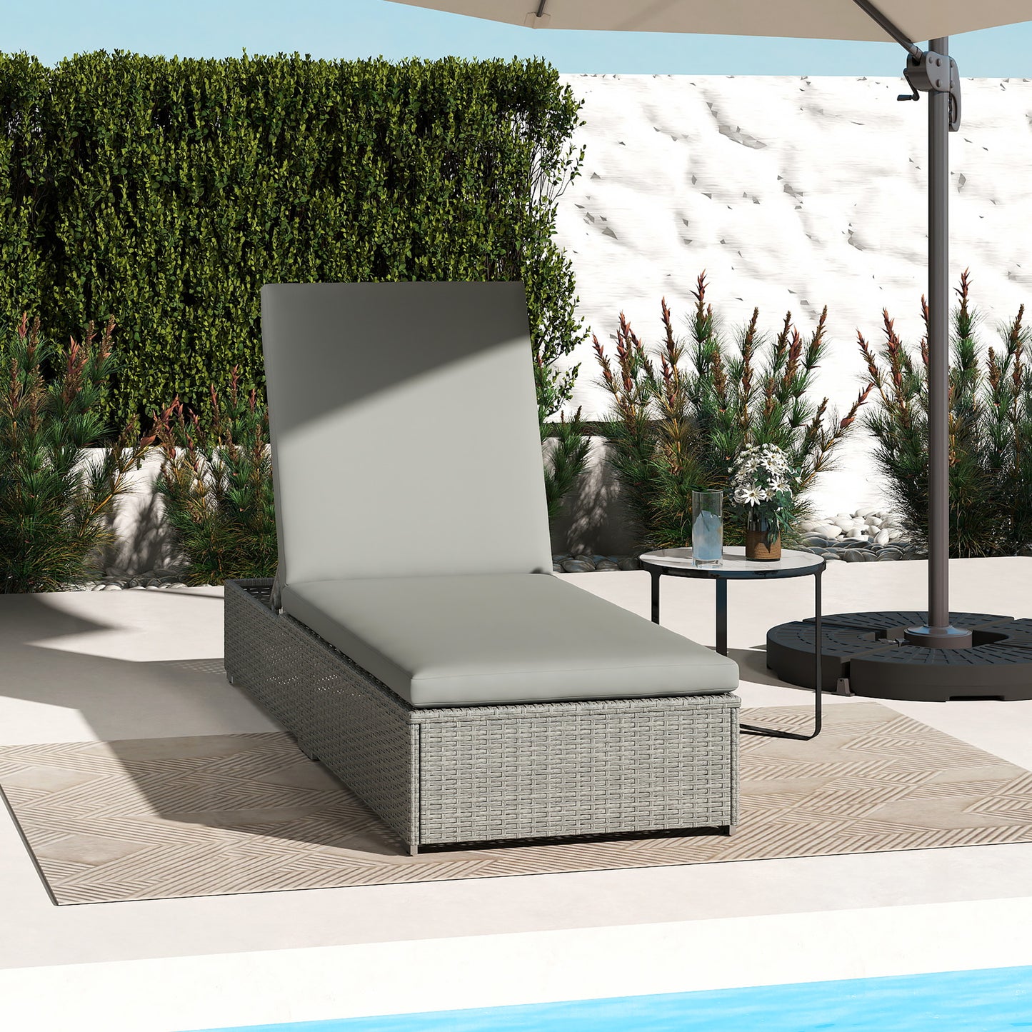 Outsunny Rattan Sun Lounger Five Position Reclining Garden Lounger With Cushion Light Grey