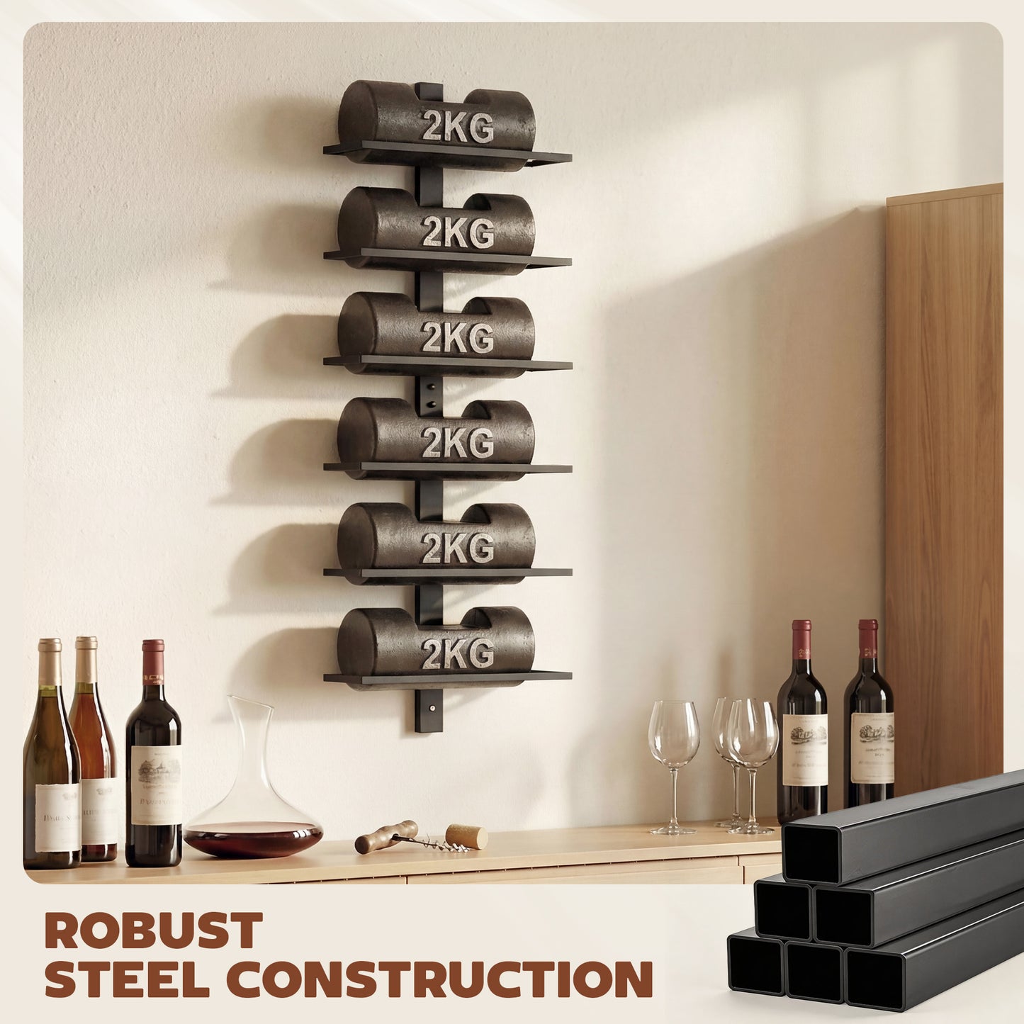 HOMCOM Wall Mounted 6 Tier Metal Wine Rack Storage Display For Kitchen Black Ideal Space Saving Wall Organizer