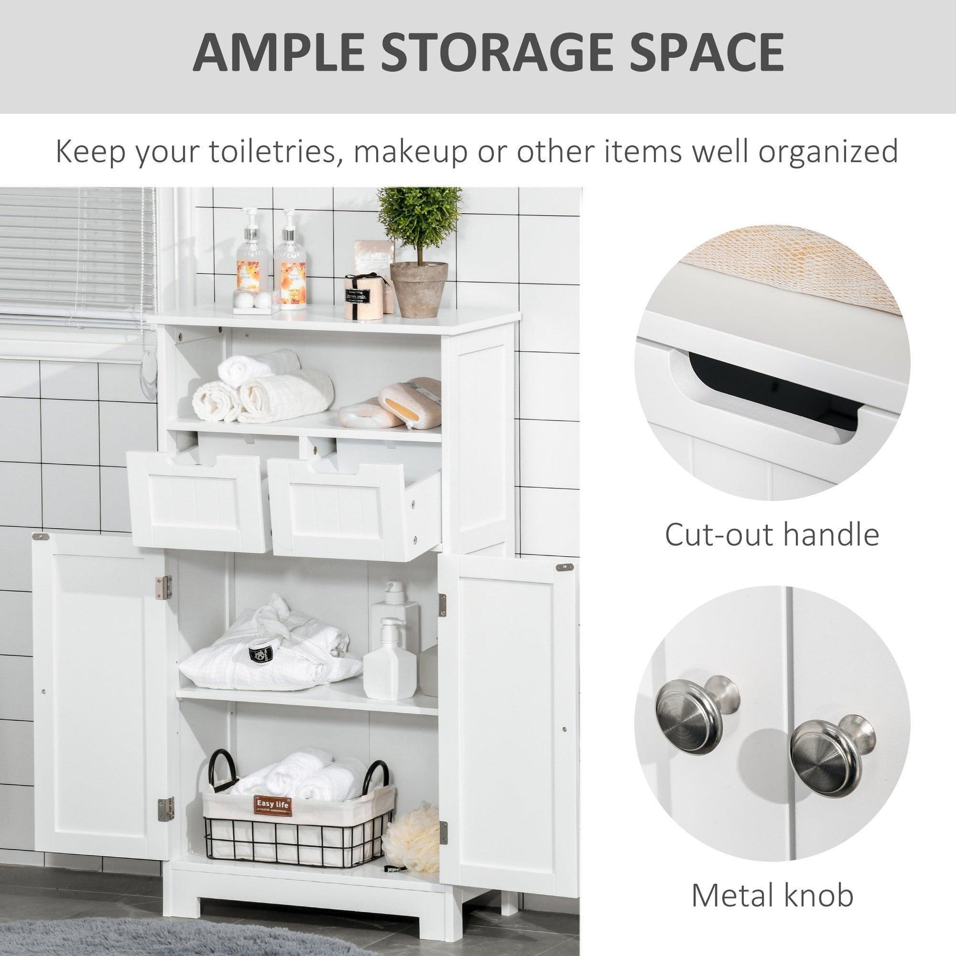 Kleankin Bathroom Storage Cabinet - 2 Drawers & Shelf (White) - ALL4U RETAILER LTD