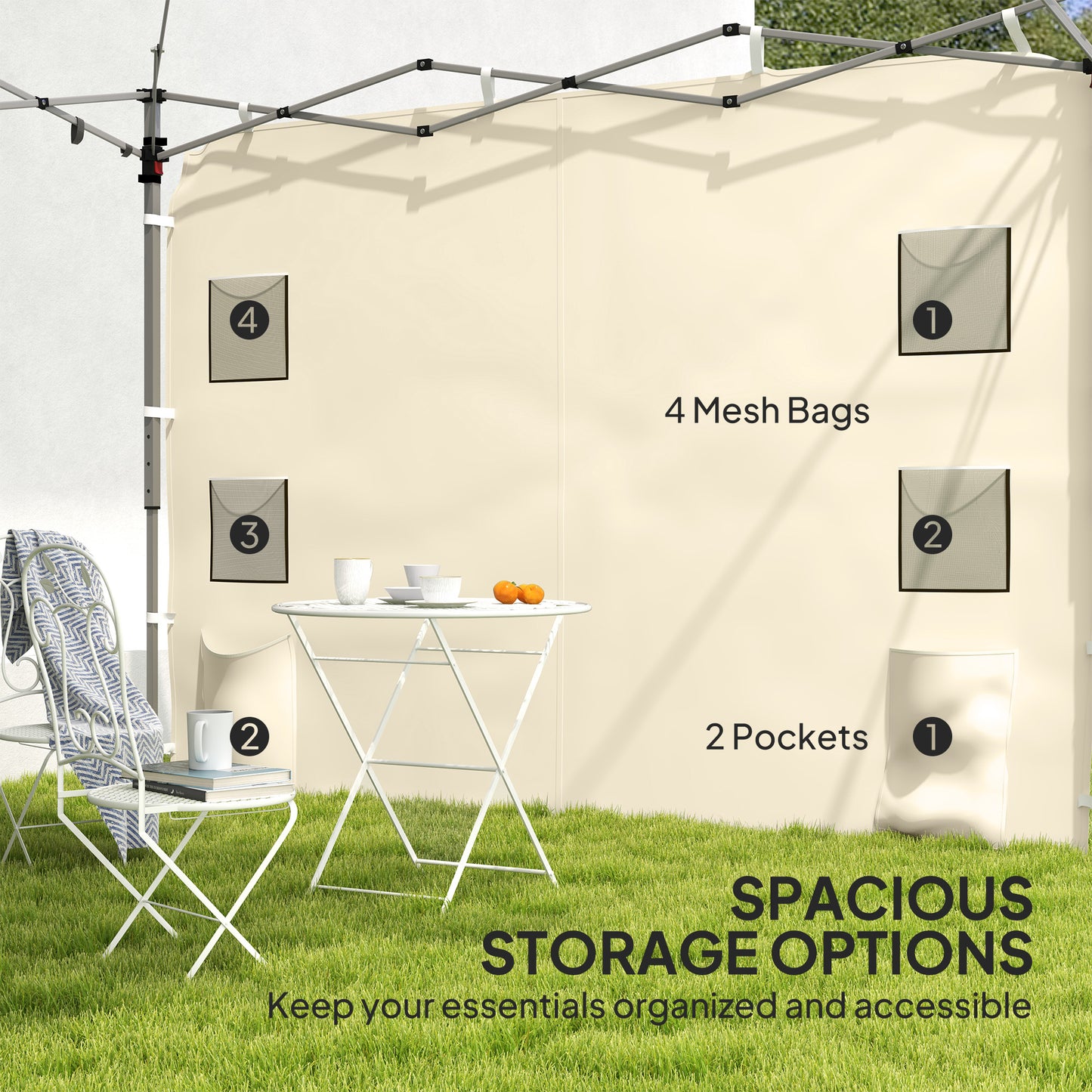 Outsunny Replacement Gazebo Sidewall 195 x 295cm Beige for 3 x 3 m Gazebo Durable Oxford Fabric
