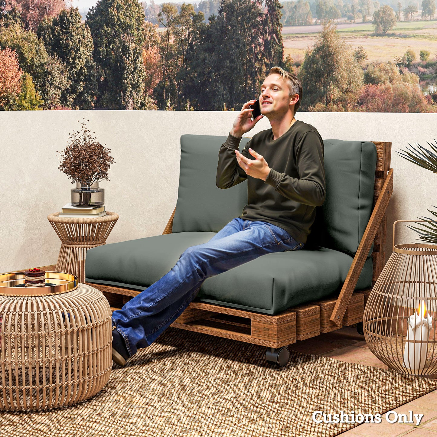 Outsunny Two Piece Seat Pallet And Back Cushions Charcoal Grey 120x80 Cm Seat Cushion 120x45 Cm Back Cushion