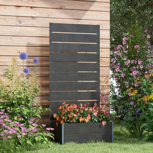 Outsunny Garden Planter Box With Back Trellis Privacy Screen In Black Aluminium Frame