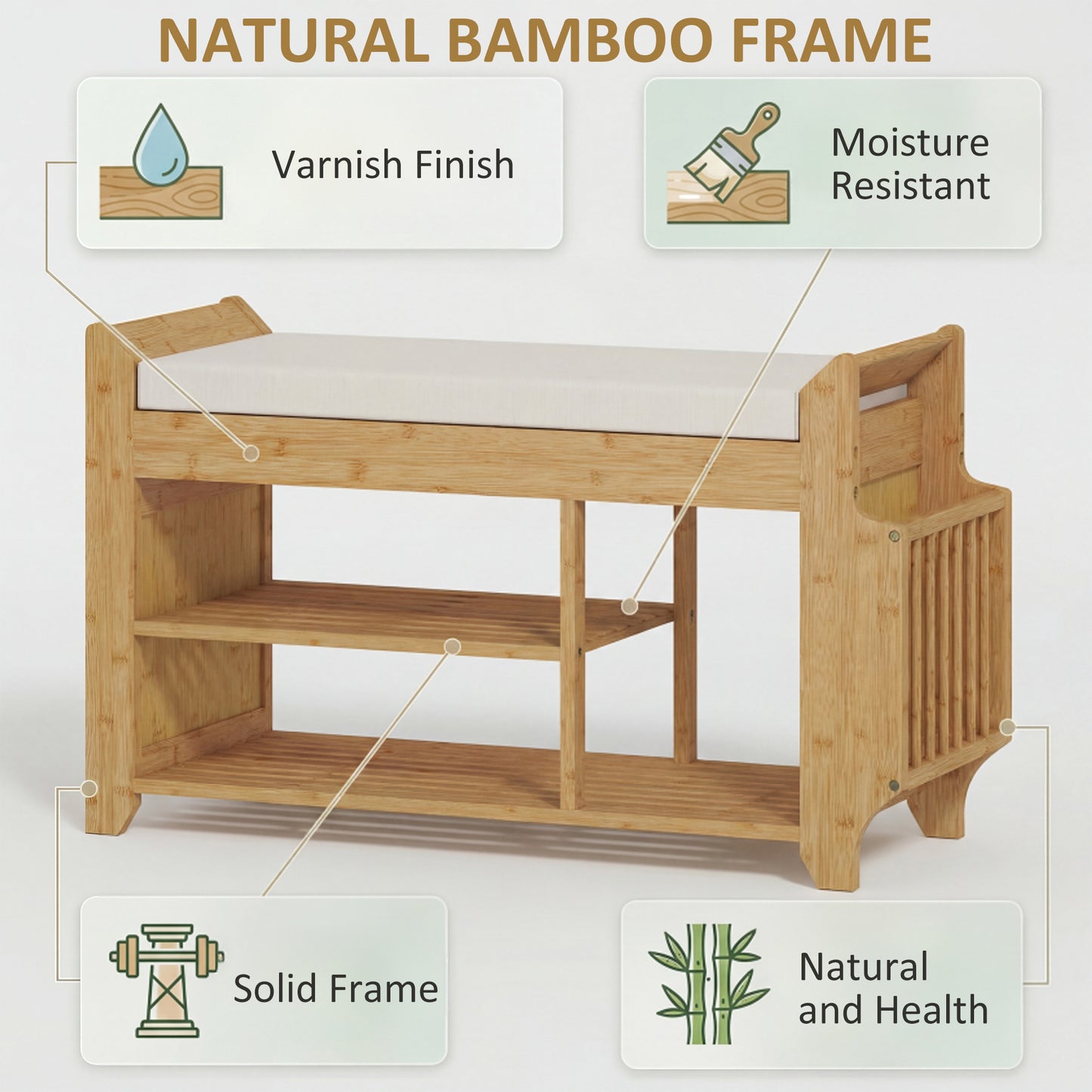 HOMCOM 2 Tier Shoe Bench With Cushioned Seat For Entryway Storage Natural And Cream 100 x 30 x 50 cm