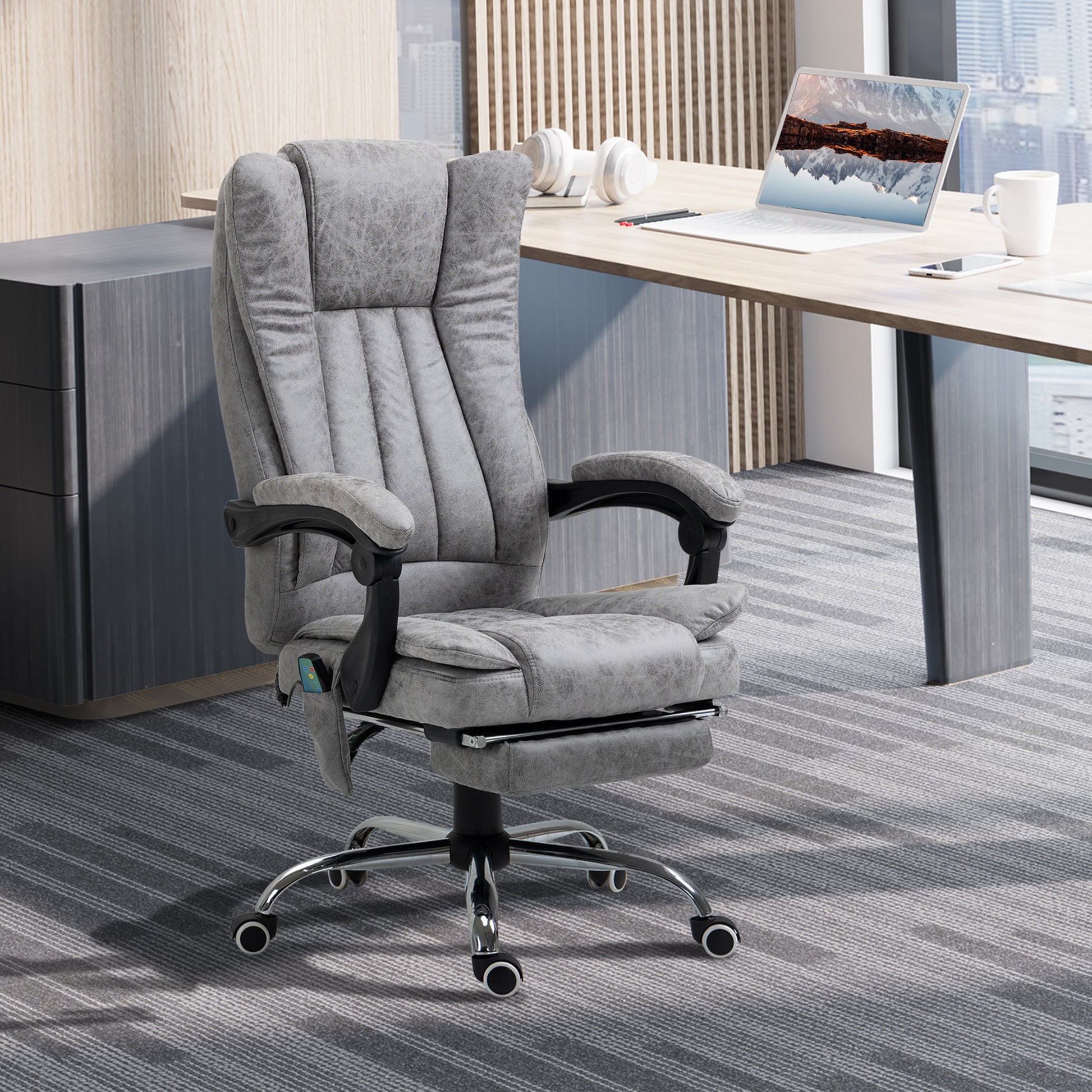 Vinsetto Grey High Back Office Chair with 6-Point Vibrating Massage and Heat Function, Adjustable Height, and Faux Leather Upholstery - ALL4U RETAILER LTD