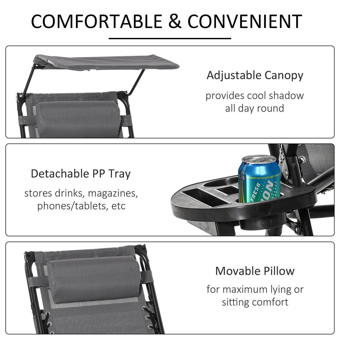 Outsunny Grey Outdoor Rocking Chair with Adjustable Sun Lounger - ALL4U RETAILER LTD