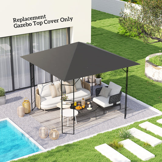 Outsunny 3 x 3m Gazebo Canopy Replacement Top Cover Only Grey With Drain Holes Water Resistant PVC Coating UPF30 Plus