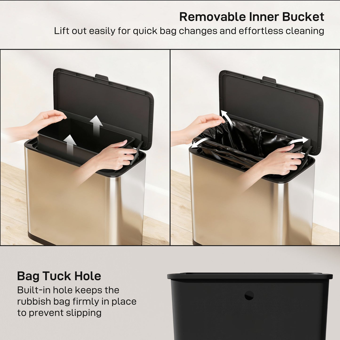HOMCOM 8L Hanging Kitchen Bin With Stay Open Lid And Removable Inner Bucket For Under Cabinet Door Under Sink Office