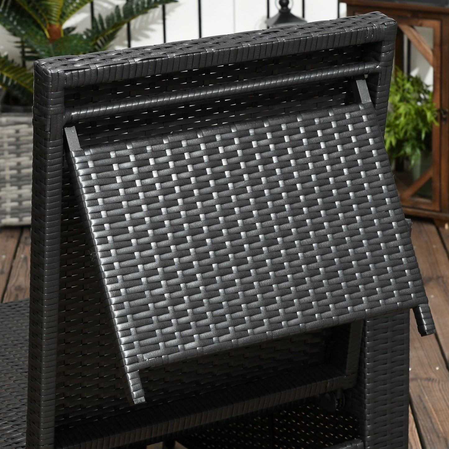 Outsunny Recliner Rattan Sun Lounger w/ Storage Tea Table & Footstools, Balck - ALL4U RETAILER LTD