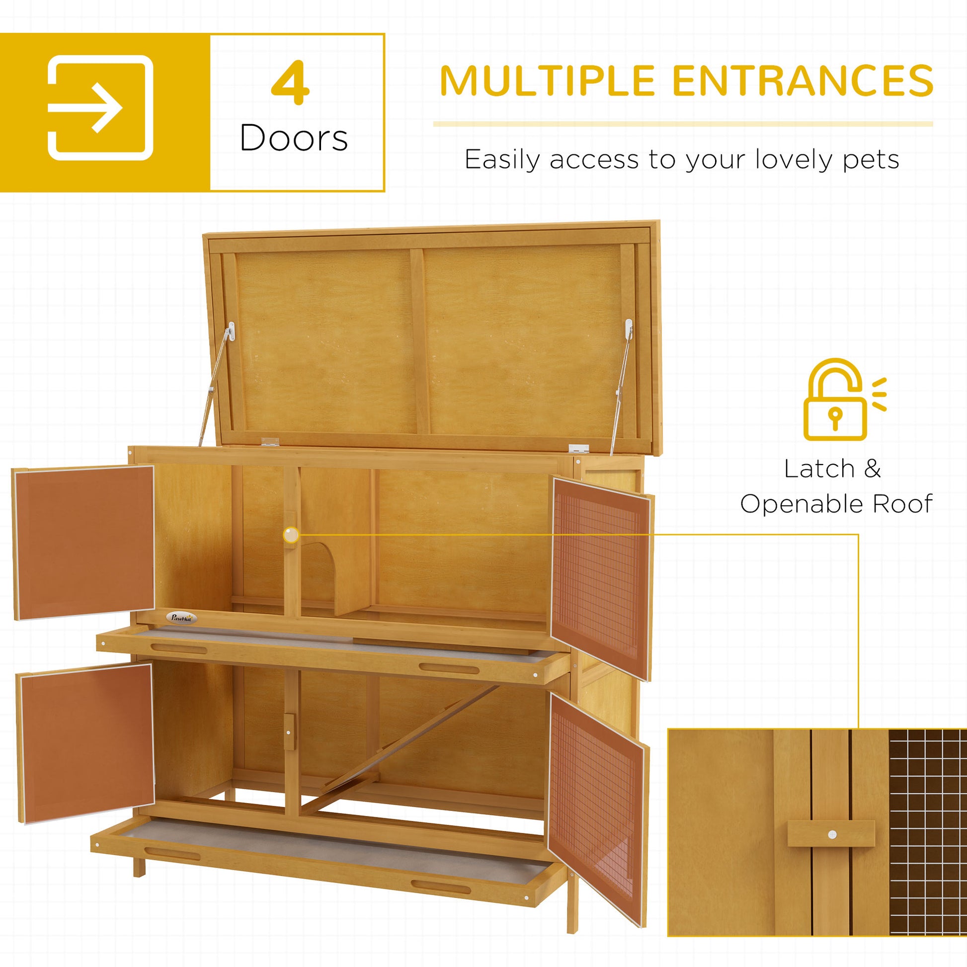 PawHut Double Level Rabbit Home with Removable Cleaning Trays - Brown - ALL4U RETAILER LTD