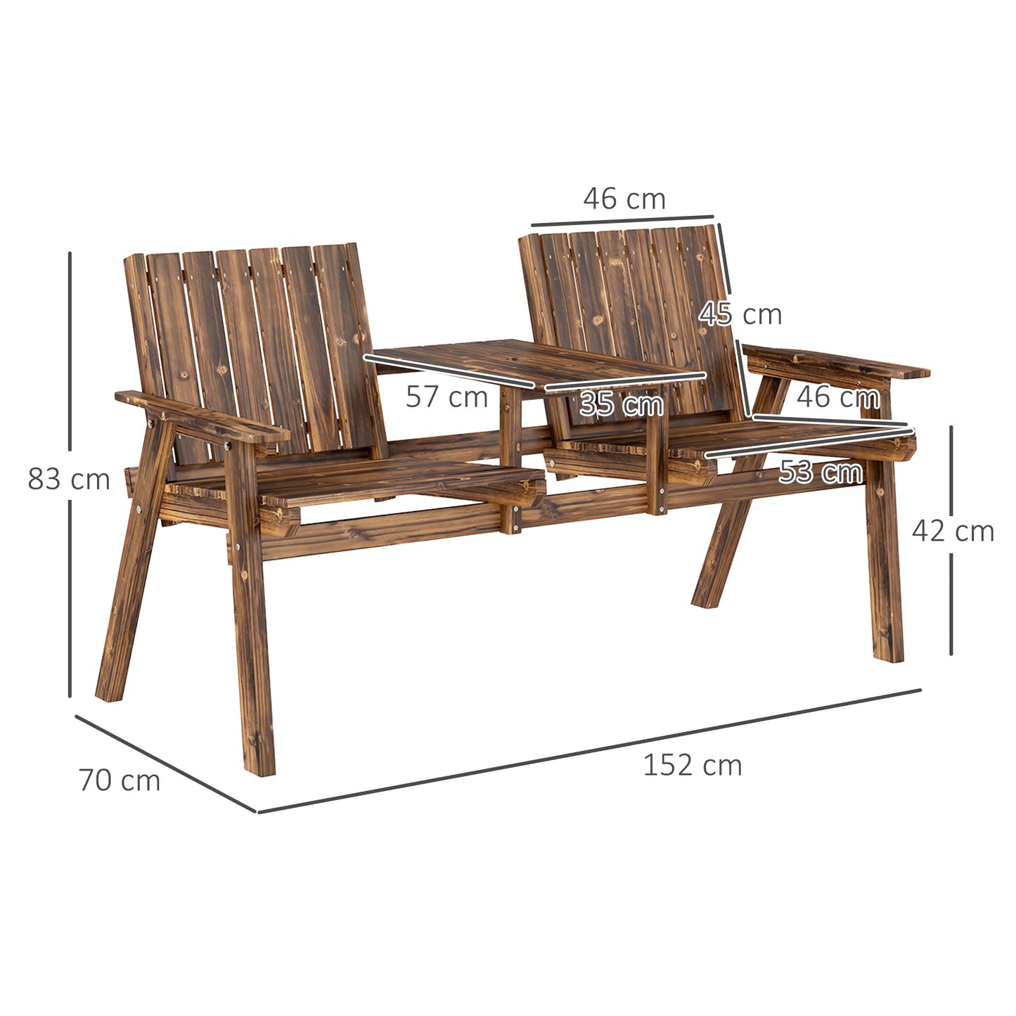 Outsunny 2-Seater Garden Loveseat With Table And Parasol Hole For Porch And Patio Carbonised Finish