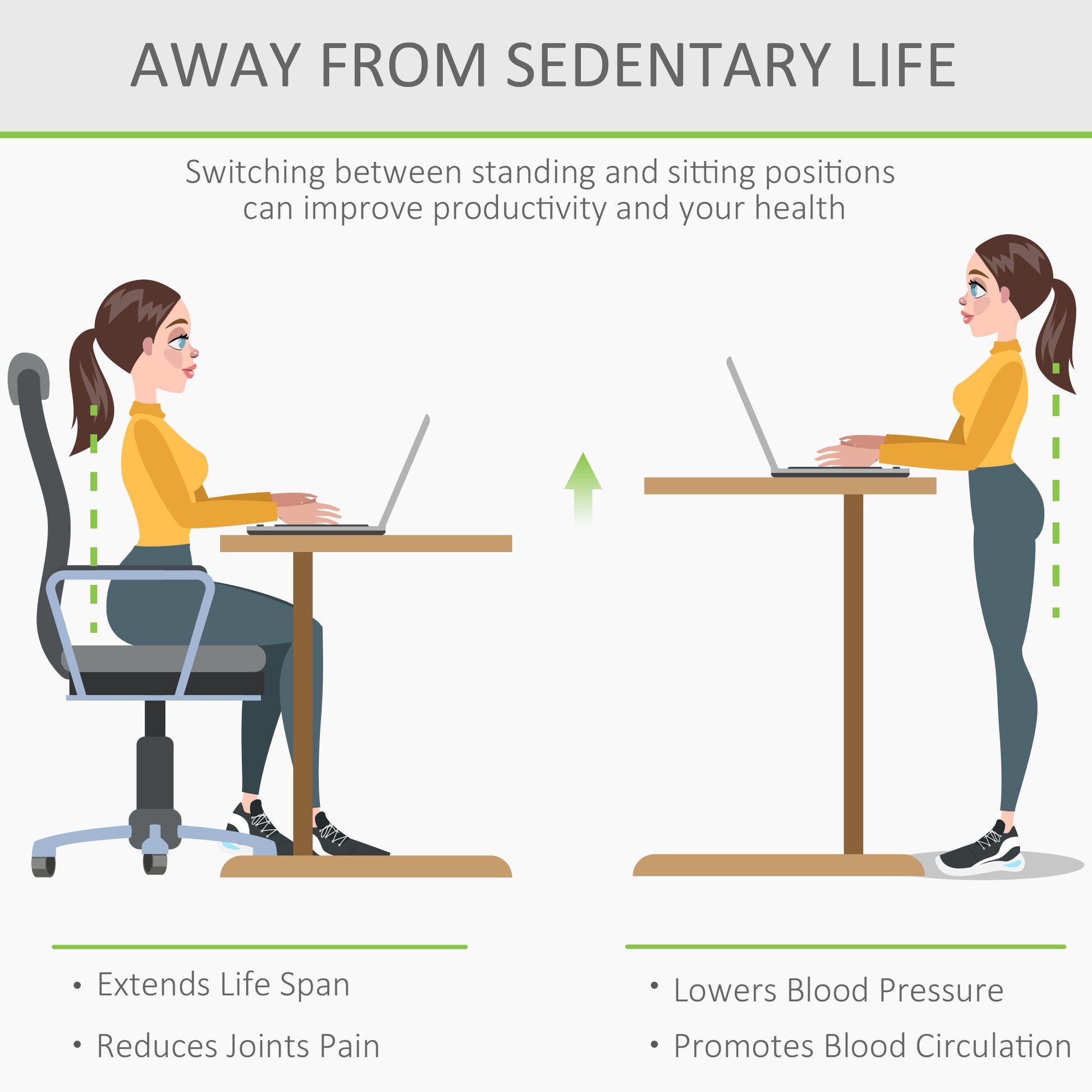 Vinsetto Electric Adjustable Stand-Up Desk with Large Surface, Motorized Height Control for Home Office, White - ALL4U RETAILER LTD