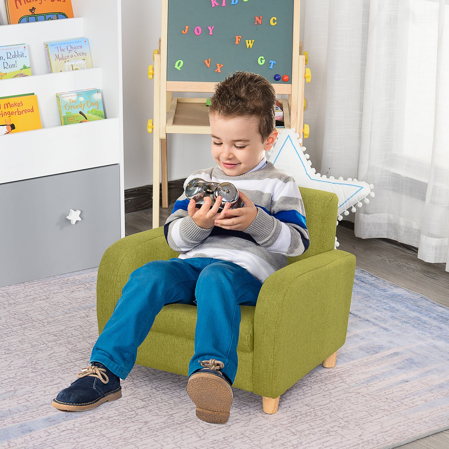 HOMCOM Children Armchair Mini Sofa With Wood Frame Anti Slip Legs High Back For Cozy Kids Seating