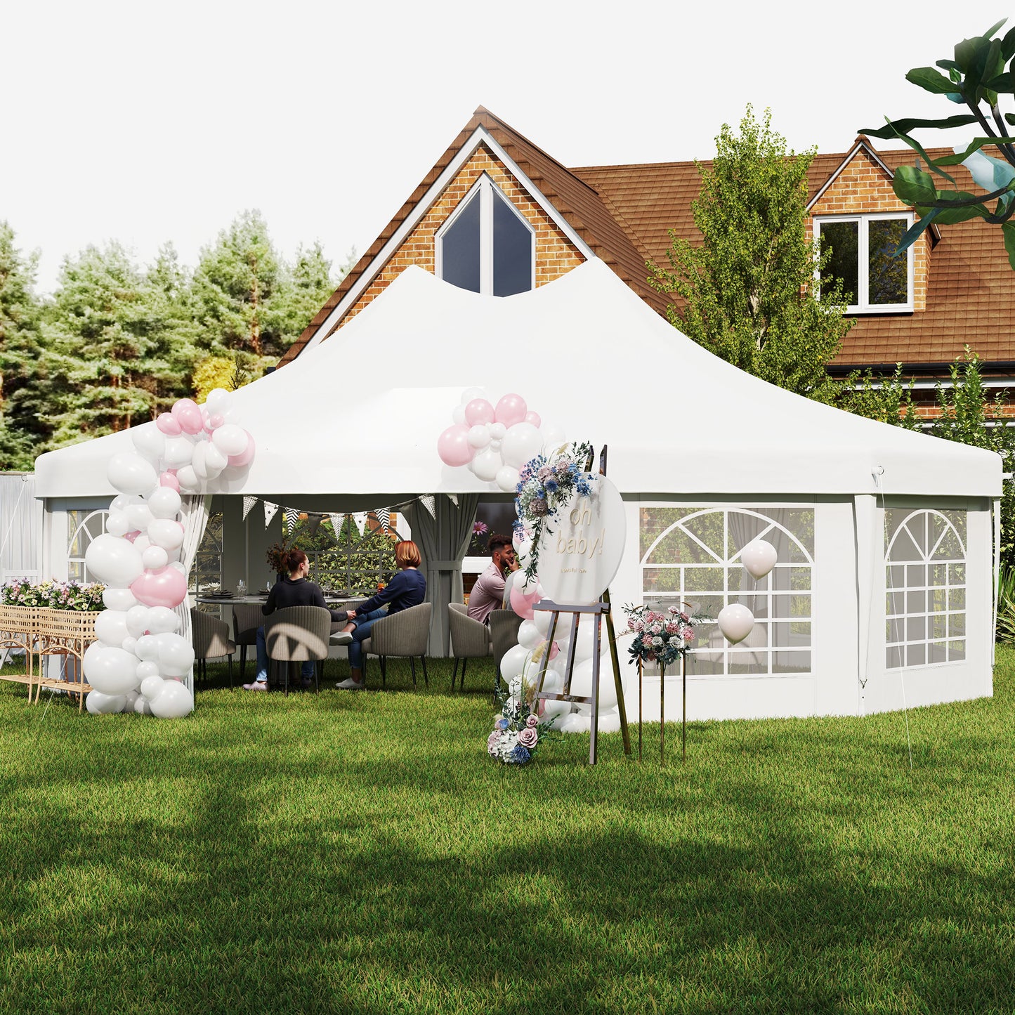 Outsunny 10 Sided Decagonal Garden Gazebo Marquee Party Tent Canopy With Durable Metal Frame 8.9m x 6.5m White