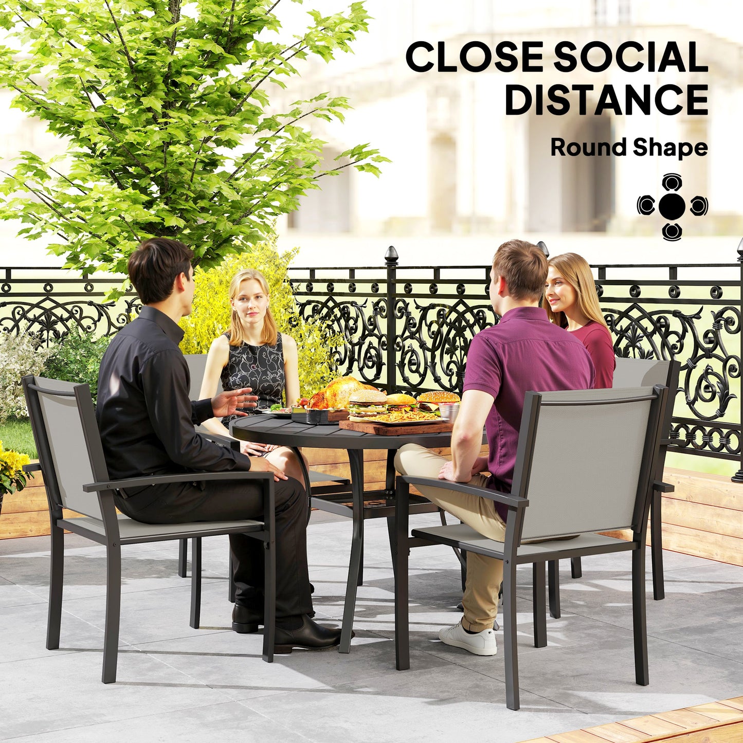 Outsunny 5 Piece Garden Furniture Set With Round Table And 4 Stackable Chairs In Dark Grey