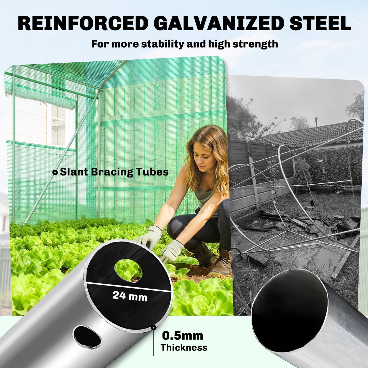 Outsunny 19 x 9.8 ft Walk-In Polytunnel Greenhouse With Roll-Up Doors And Mesh Windows 140gsm Cover
