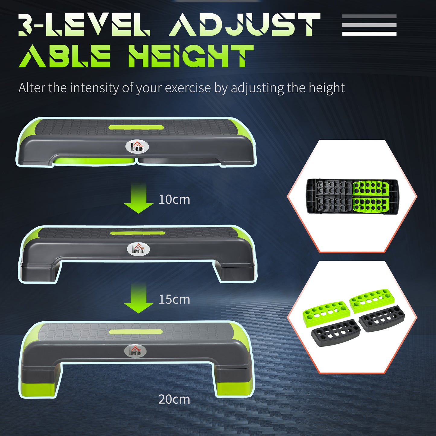 HOMCOM Adjustable Aerobic Step Platform for Home and Office Workouts, Grey and Green - ALL4U RETAILER LTD