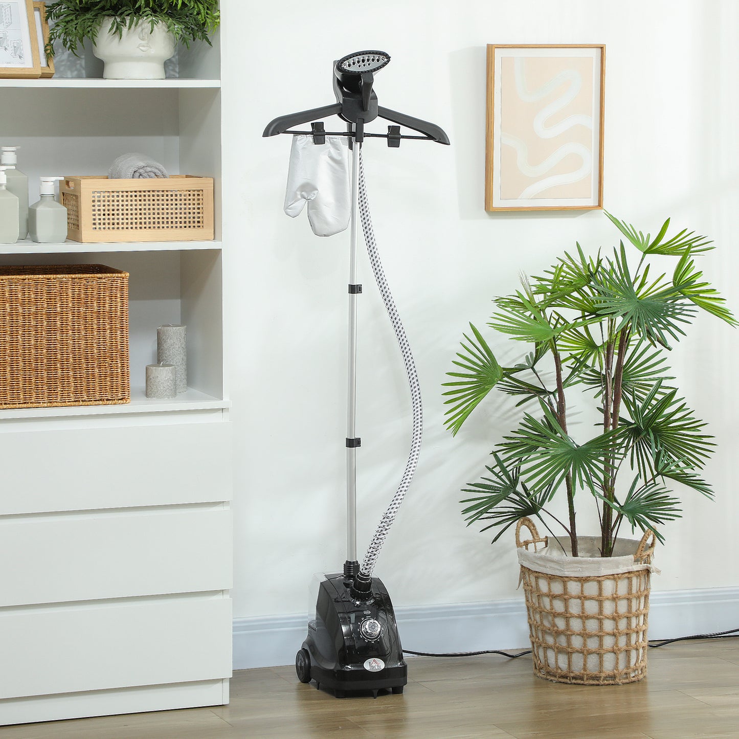 HOMCOM Clothes Steamer With Adjustable Pole Height 41 To 110 Cm And 11 Steam Levels Powerful 1950W Heater Black