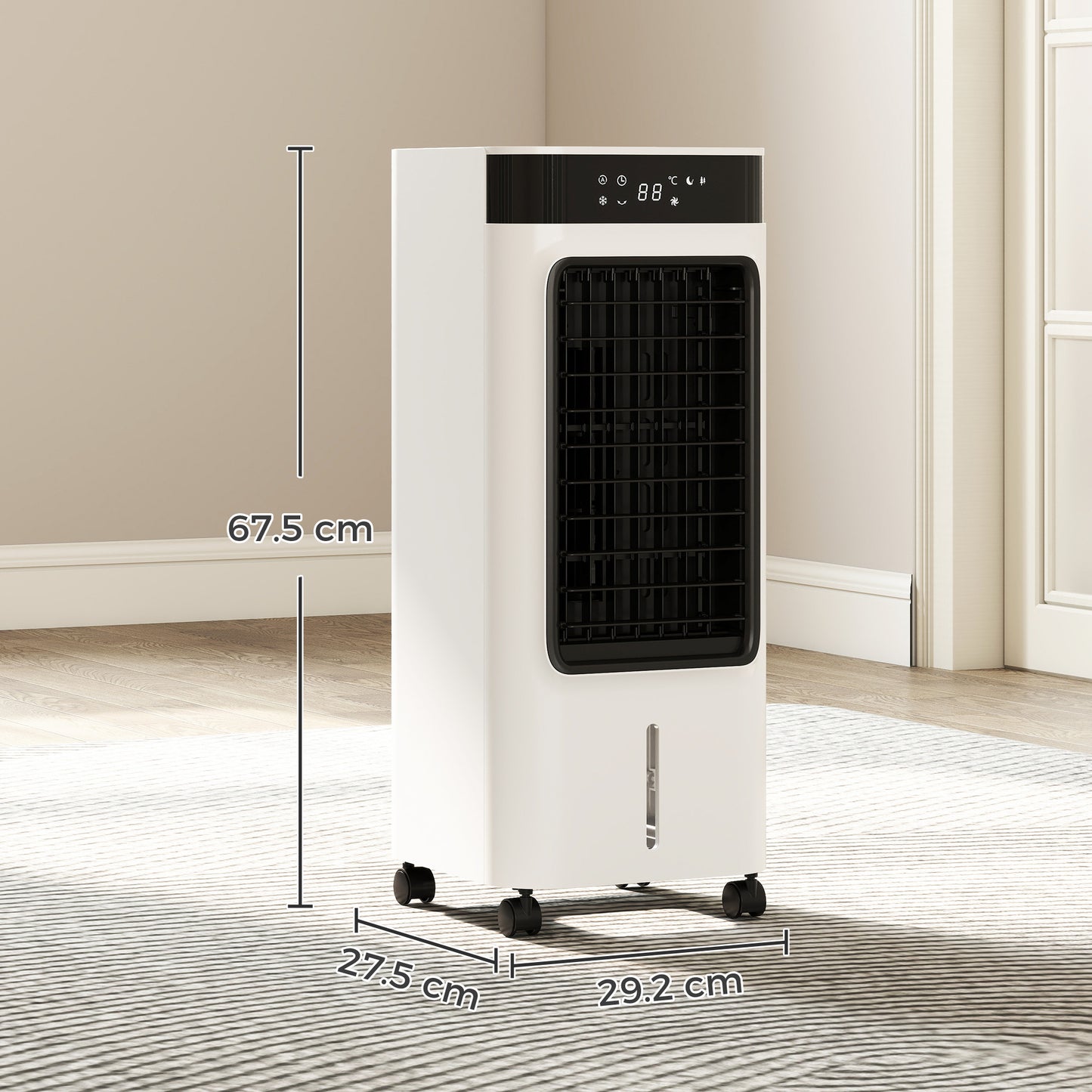 HOMCOM Portable 3In1 Air Cooler Evaporative Humidifier 7L Water Tank 48 Degree Oscillation White
