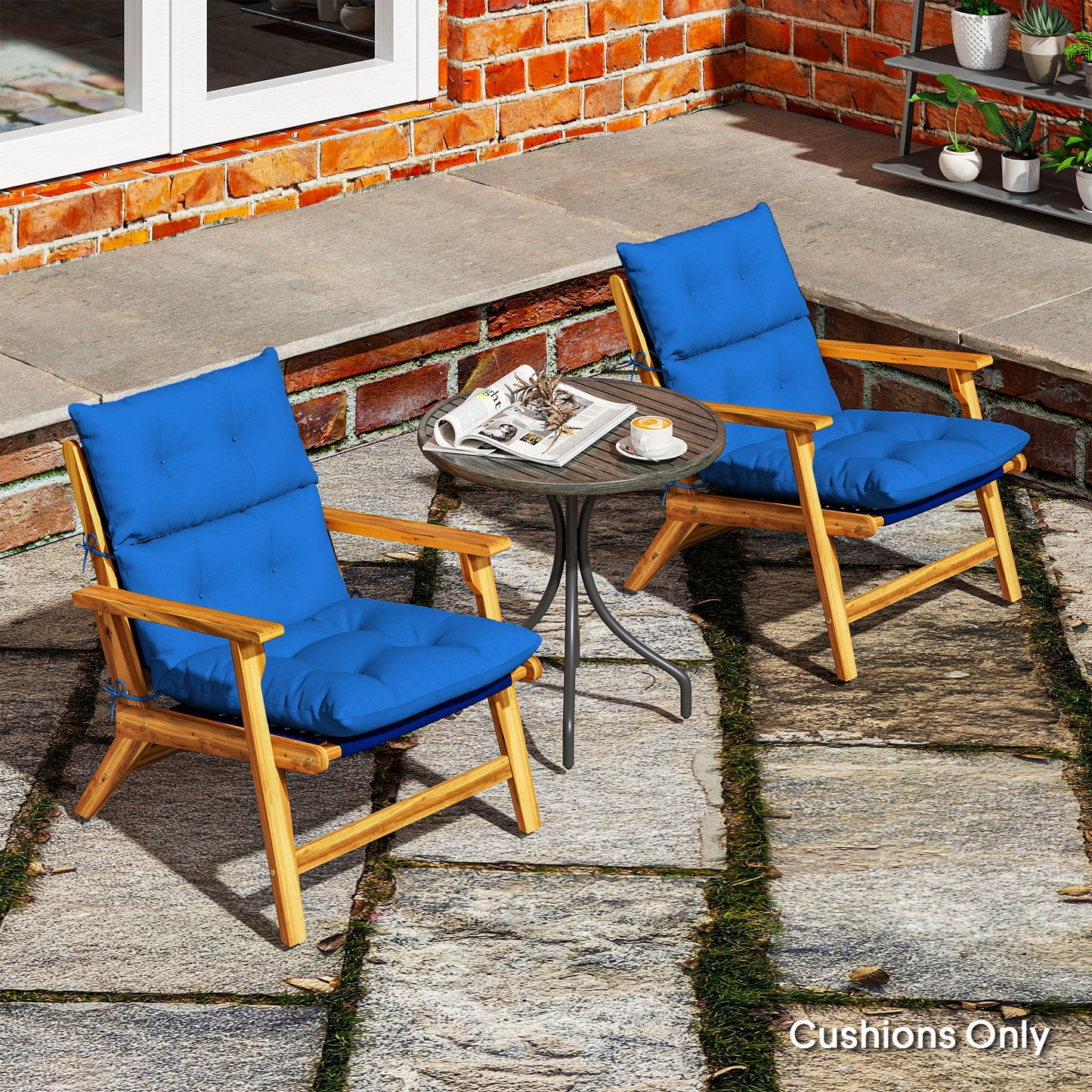 Outsunny Set Of 2 Rocking Chair Cushions Garden Padded Seat And Back With Tie Fastenings Blue