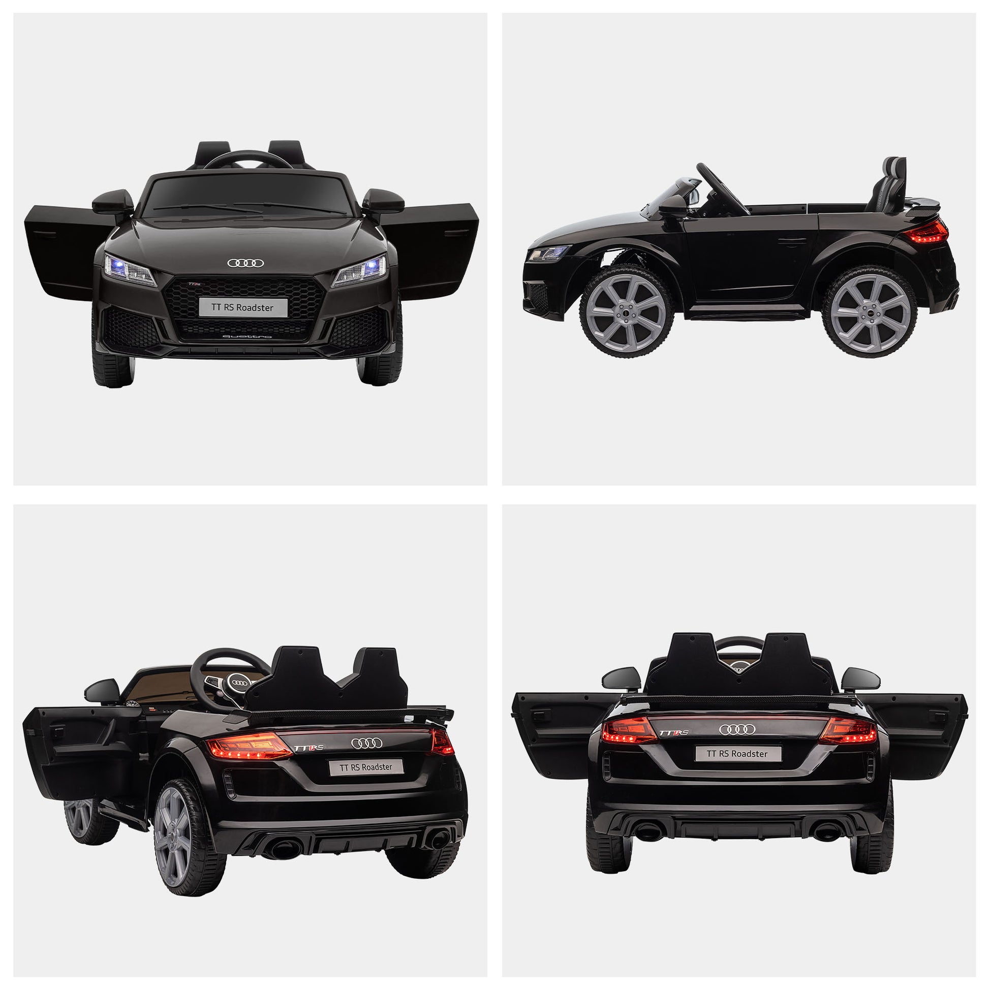 HOMCOM Audi TT RS 12V Kids Electric Ride-On Car with Remote Control, Lights, Horn, and MP3 Player - Black - ALL4U RETAILER LTD