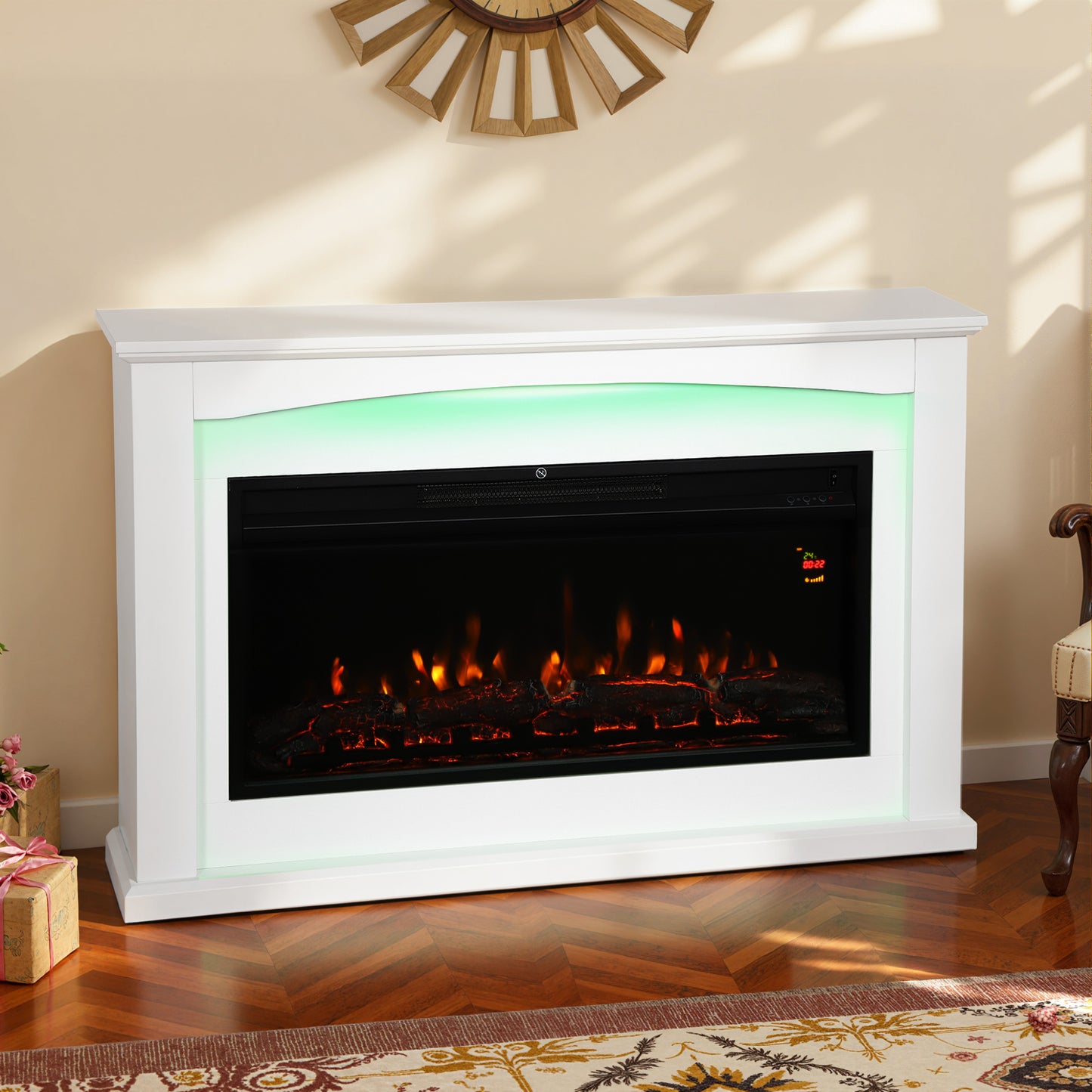 HOMCOM 2000W Faux Flame Electric Fireplace White Heats Up To 30 Sqm With Five Level Flame 5118 BTU