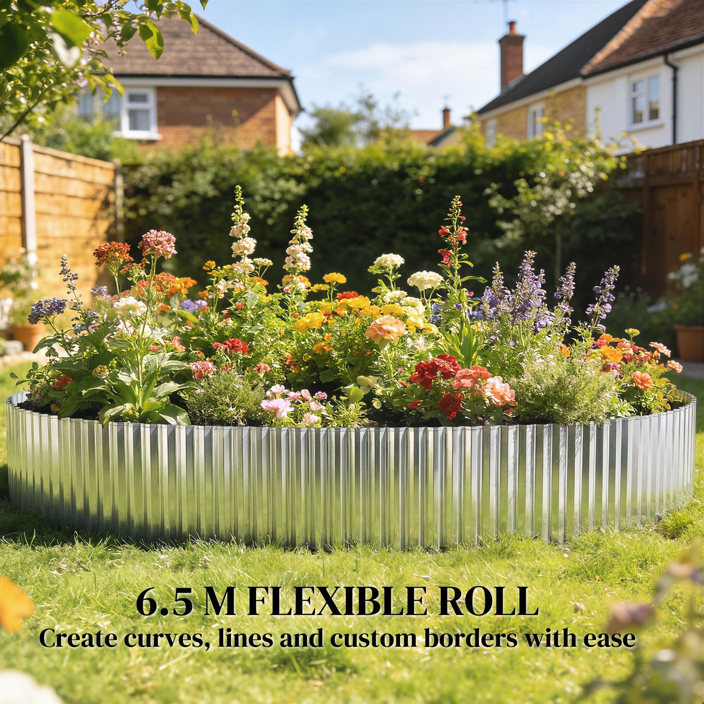 Outsunny Metal Garden Edging Border 8 Inch By 21.3 Foot Corrugated Heavy Duty Galvanised Steel Lawn Edging Silver Tone