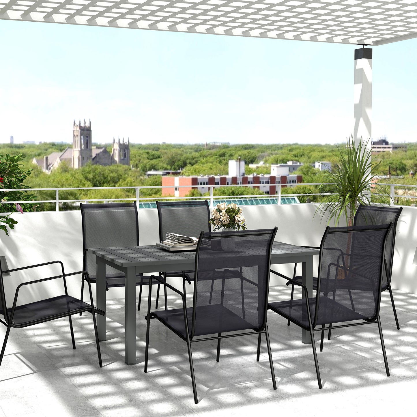 Outsunny Aluminium Extending Garden Table With Slatted Top And Butterfly Leaf For Six To Eight People Grey